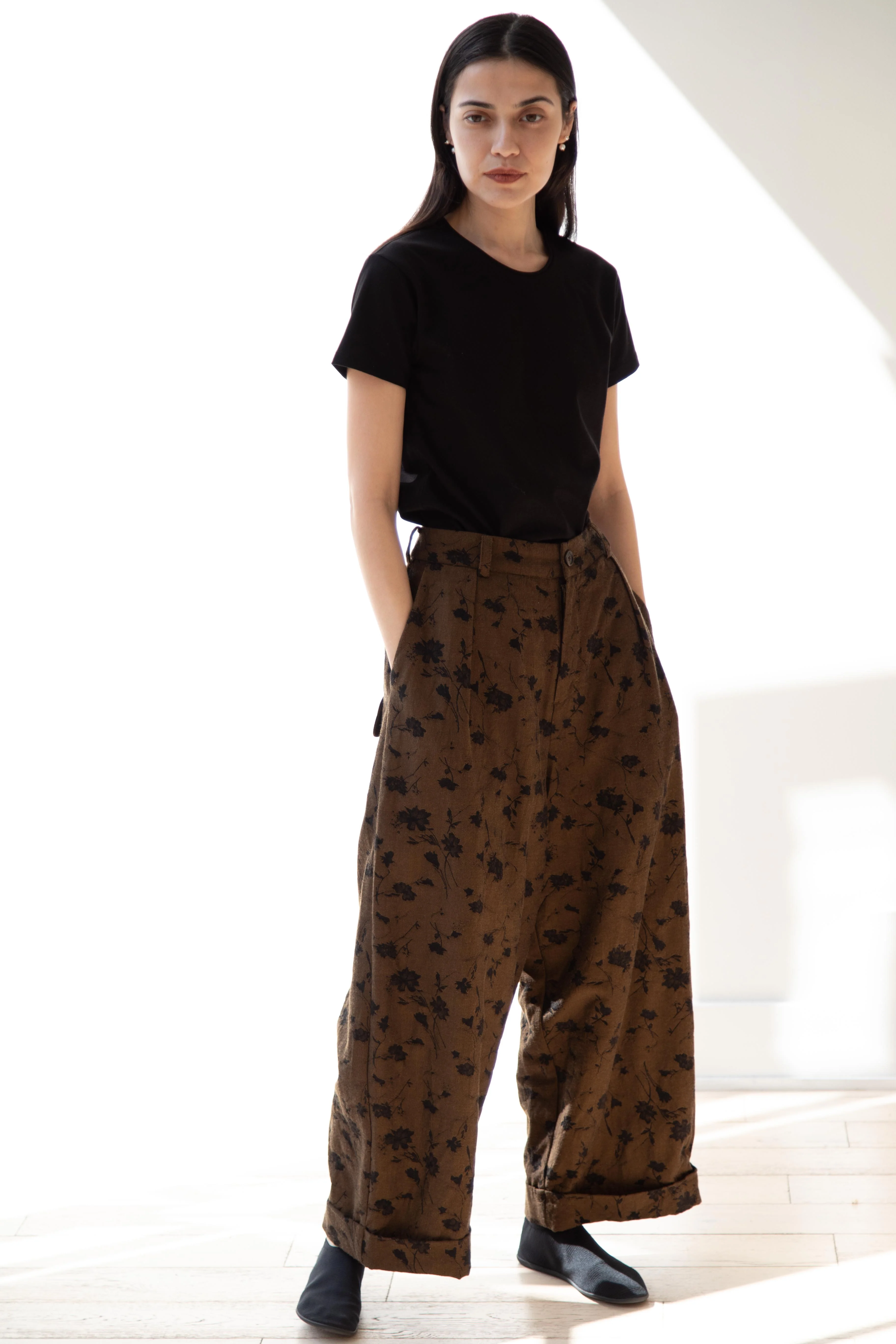 Aleksandr Manamïs | Wide Crop Trouser in Brown & Black Jacquard - Image 10