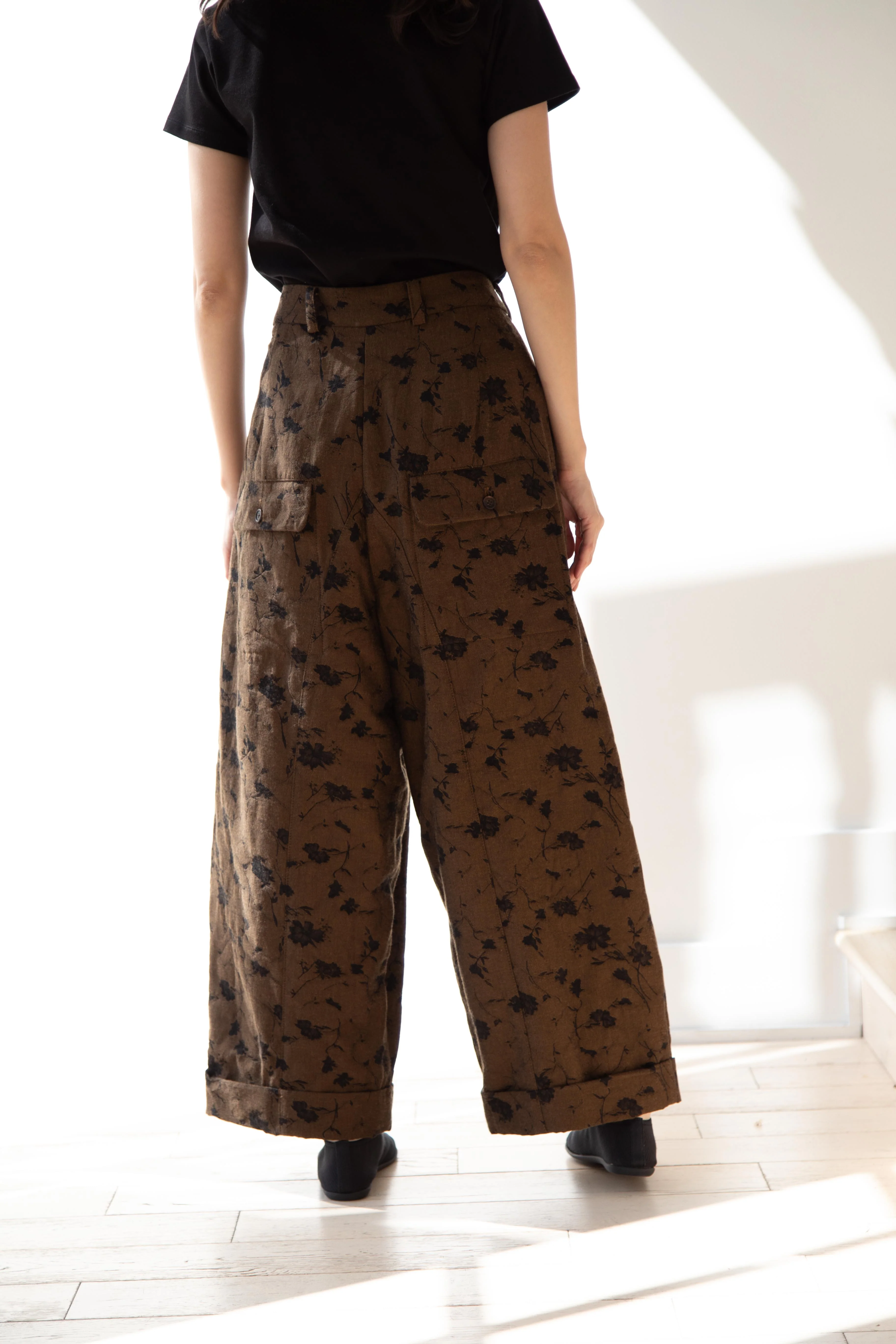 Aleksandr Manamïs | Wide Crop Trouser in Brown & Black Jacquard - Image 23
