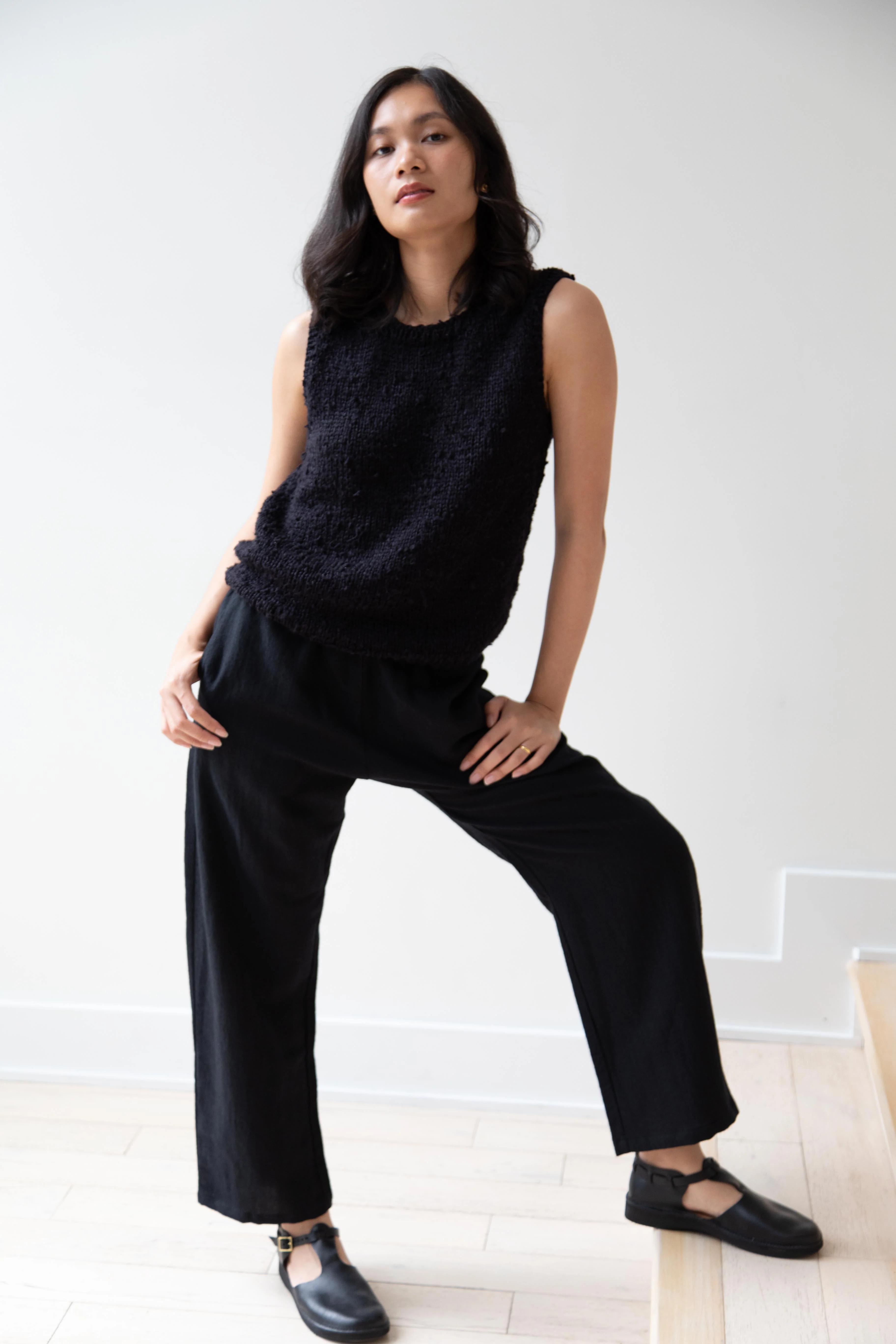 Apuntob | Curved Wool Linen Trouser in Black - Image 18
