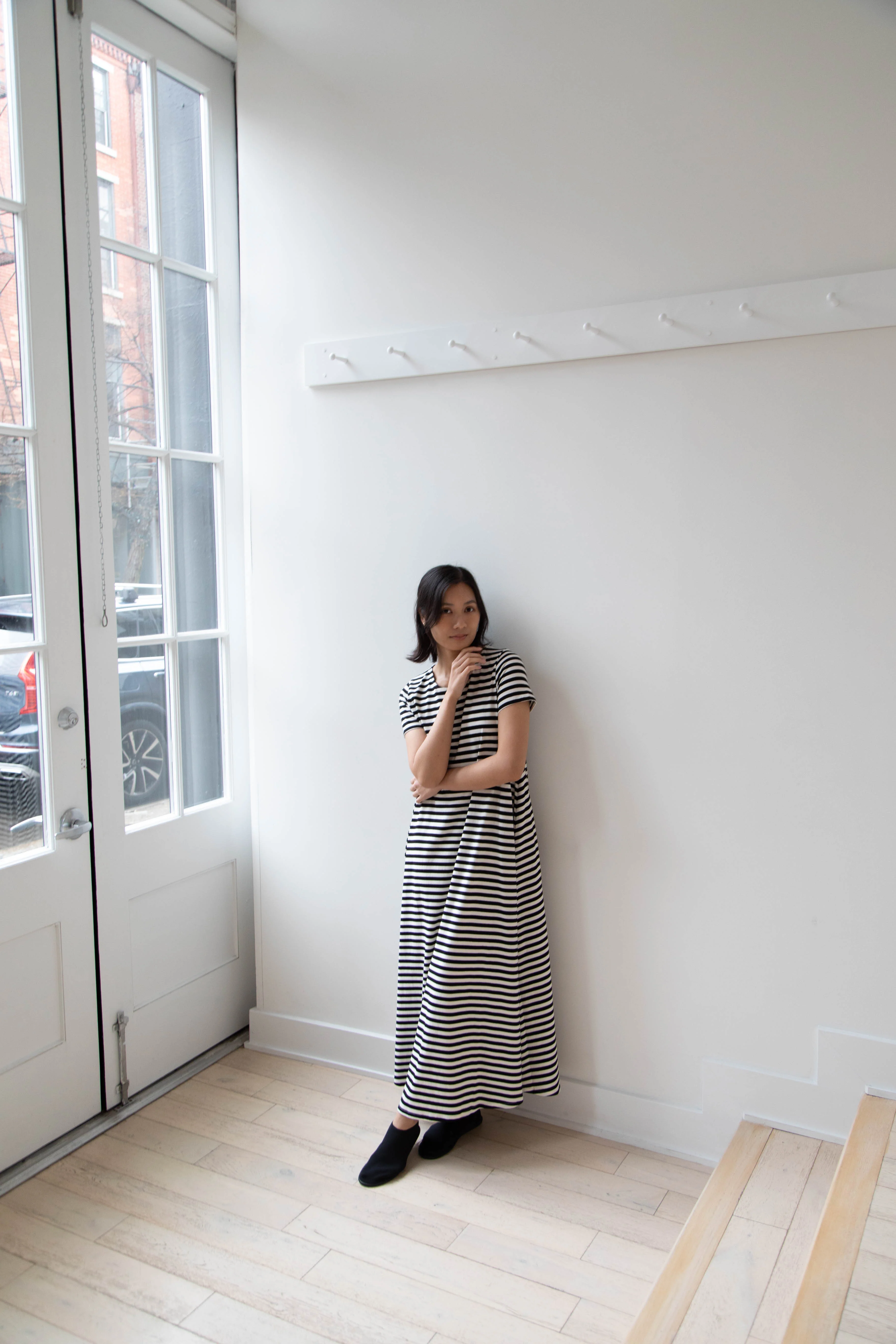 Apuntob | Striped Jersey T-Shirt Dress in Black & White - Image 27