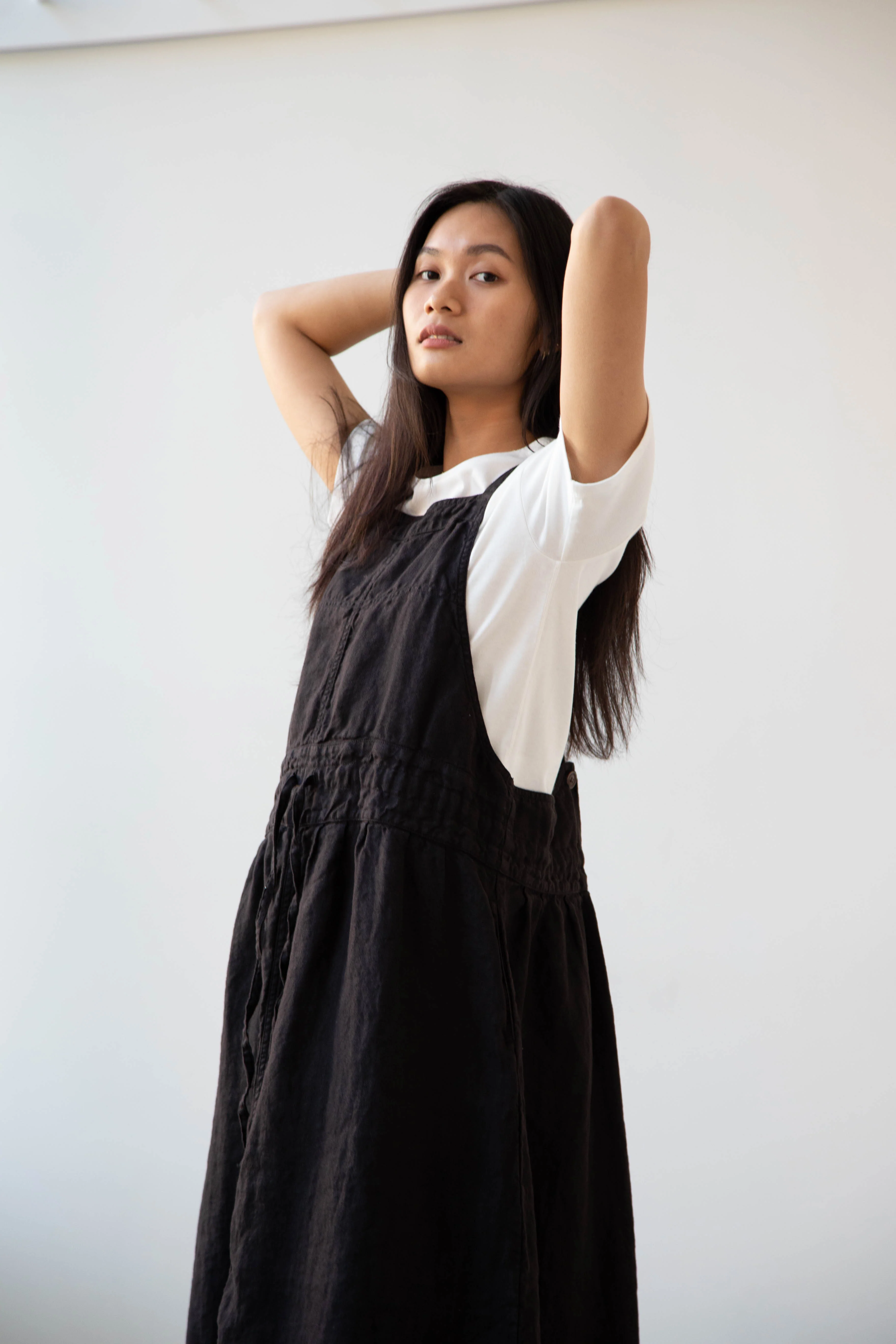 Armen | Linen Apron Dress in Black - Image 15