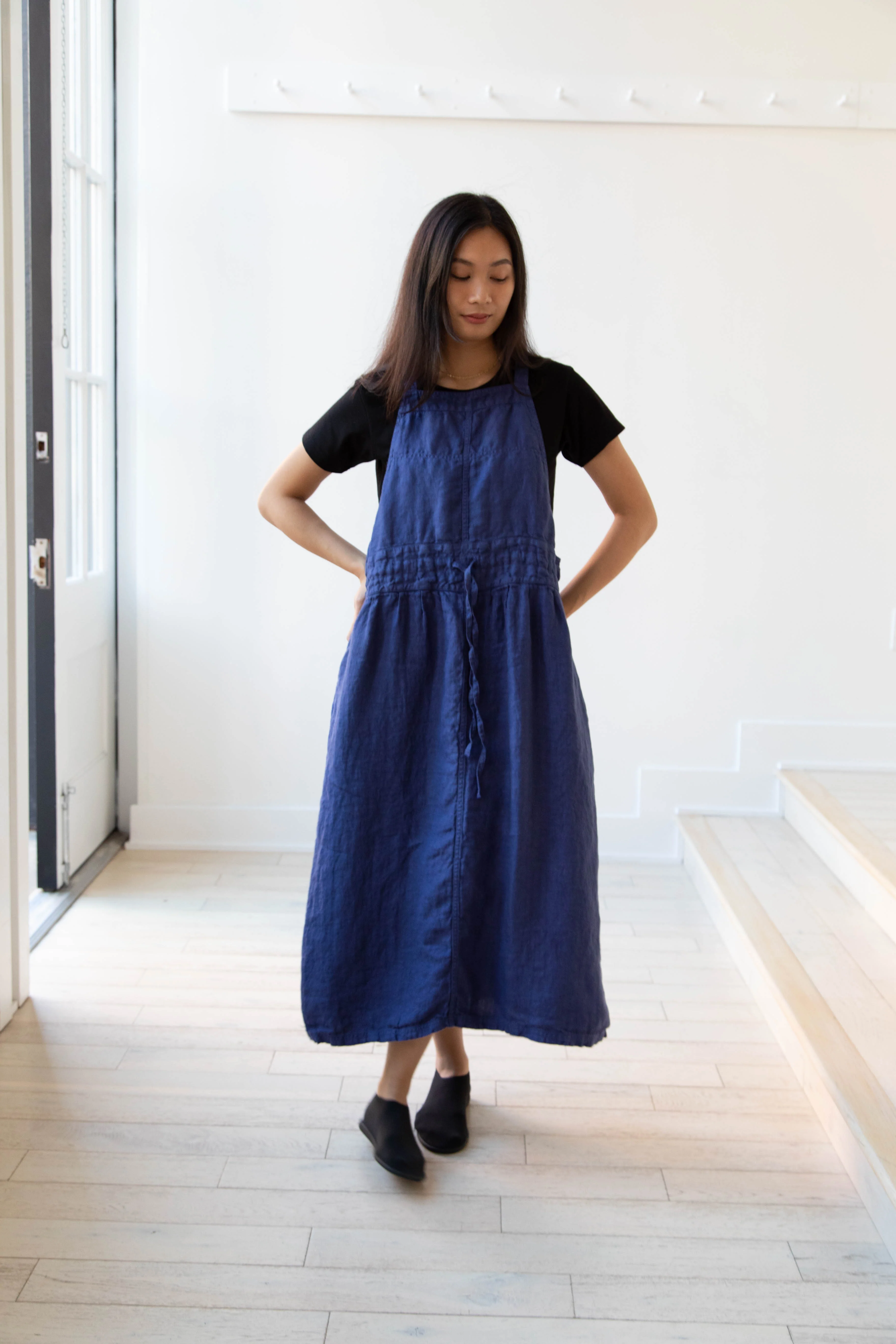 Armen | Linen Apron Dress in Blue - Image 23
