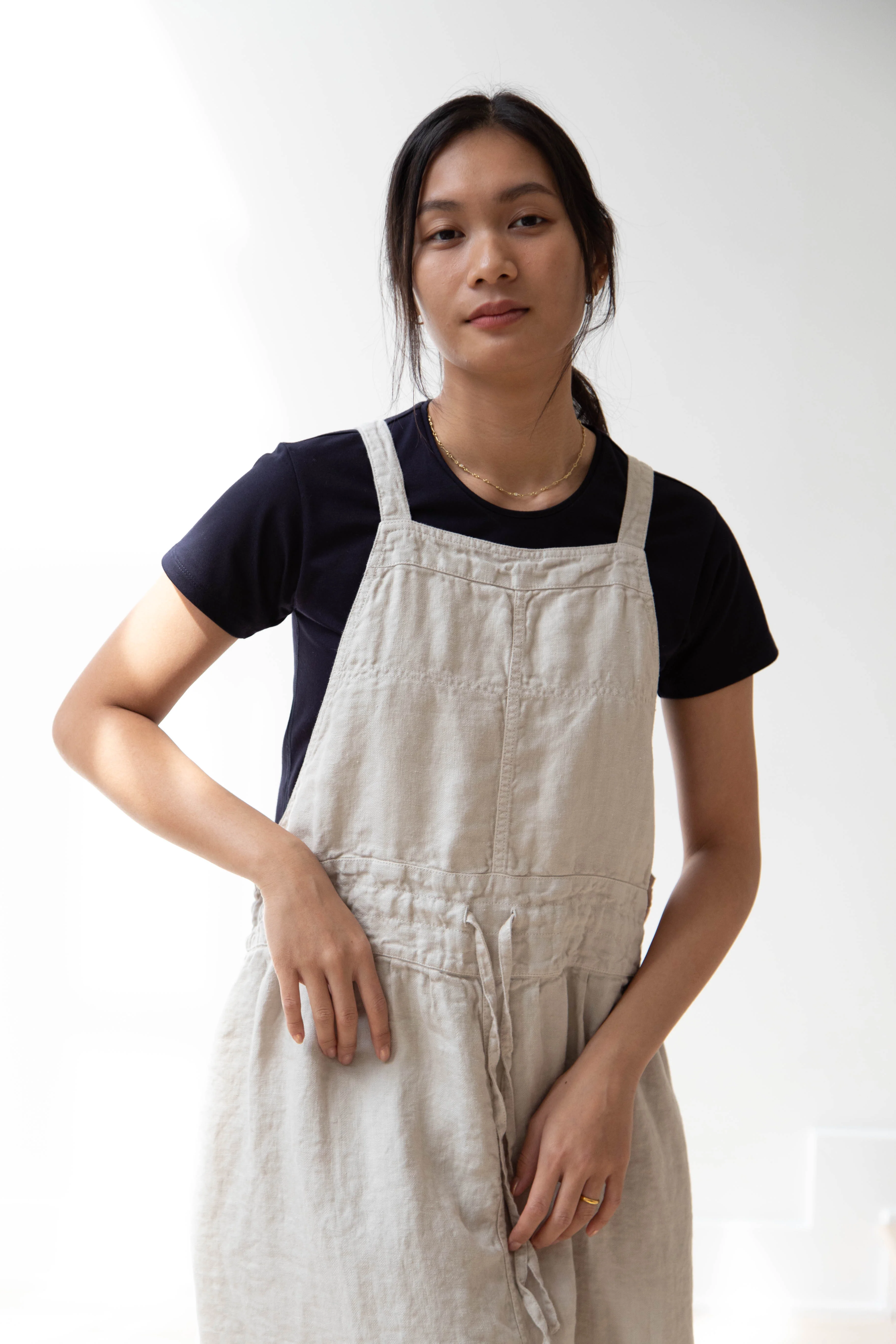 Armen | Linen Apron Dress in Greige - Image 13