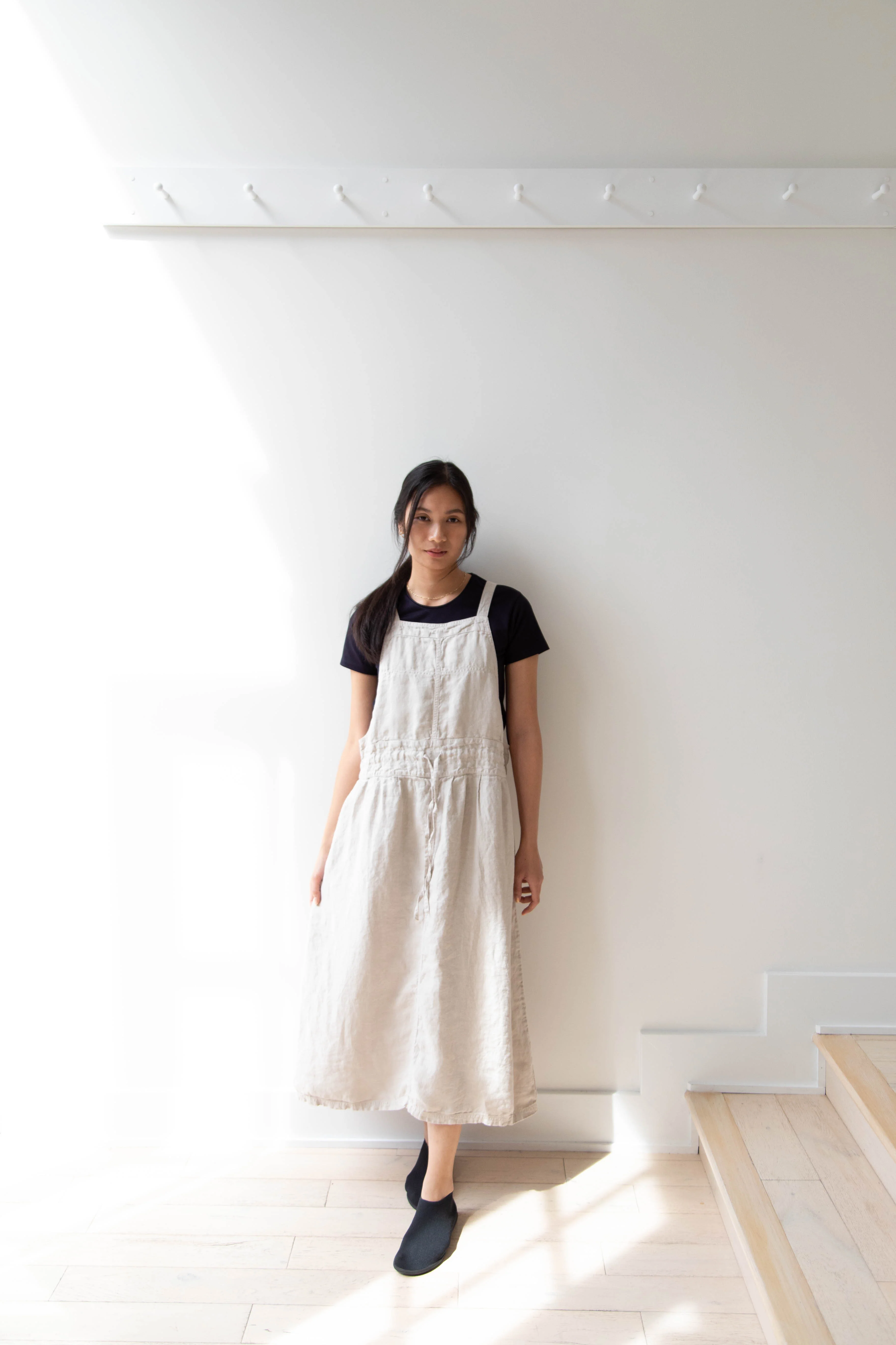 Armen | Linen Apron Dress in Greige - Image 31