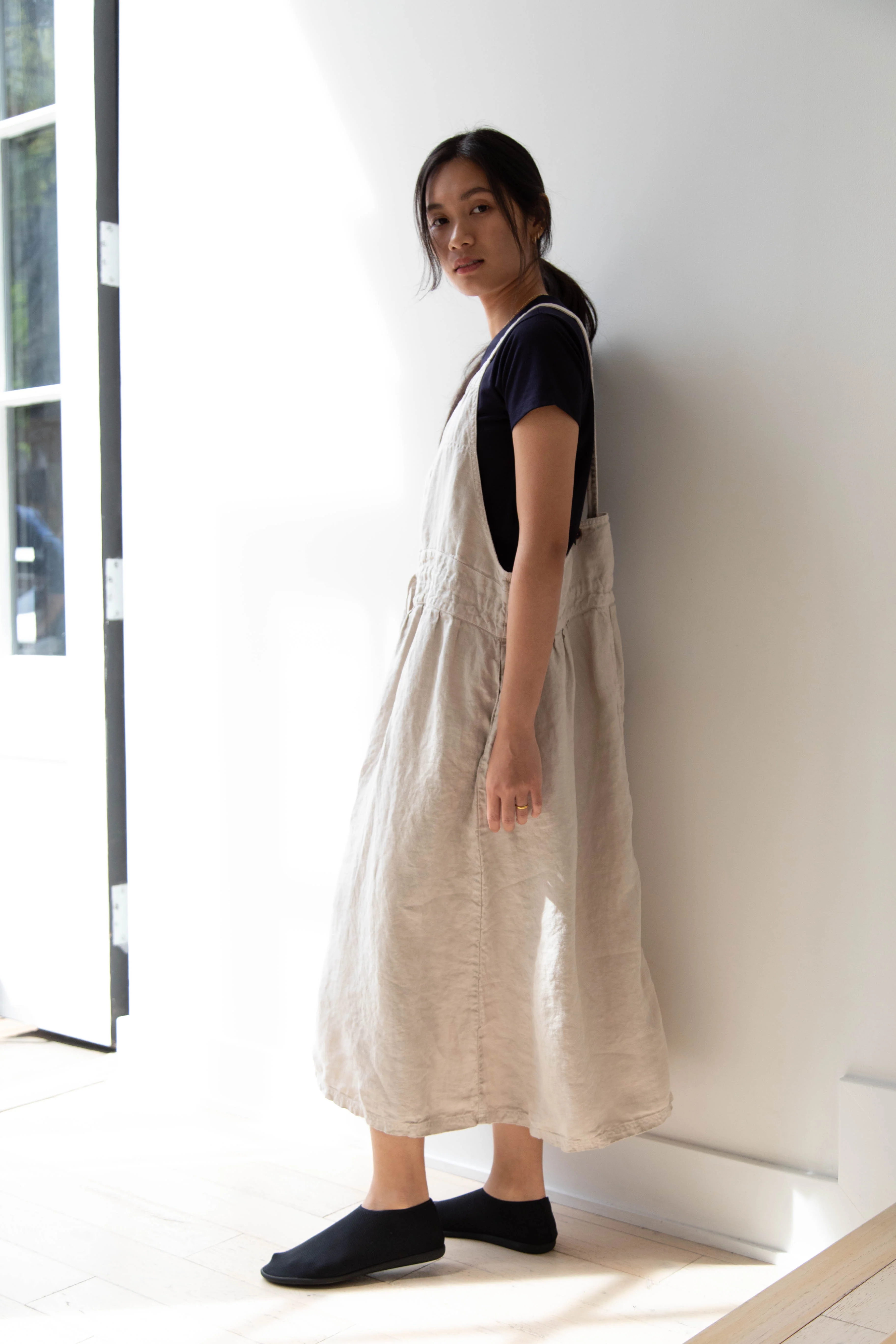 Armen | Linen Apron Dress in Greige - Image 36