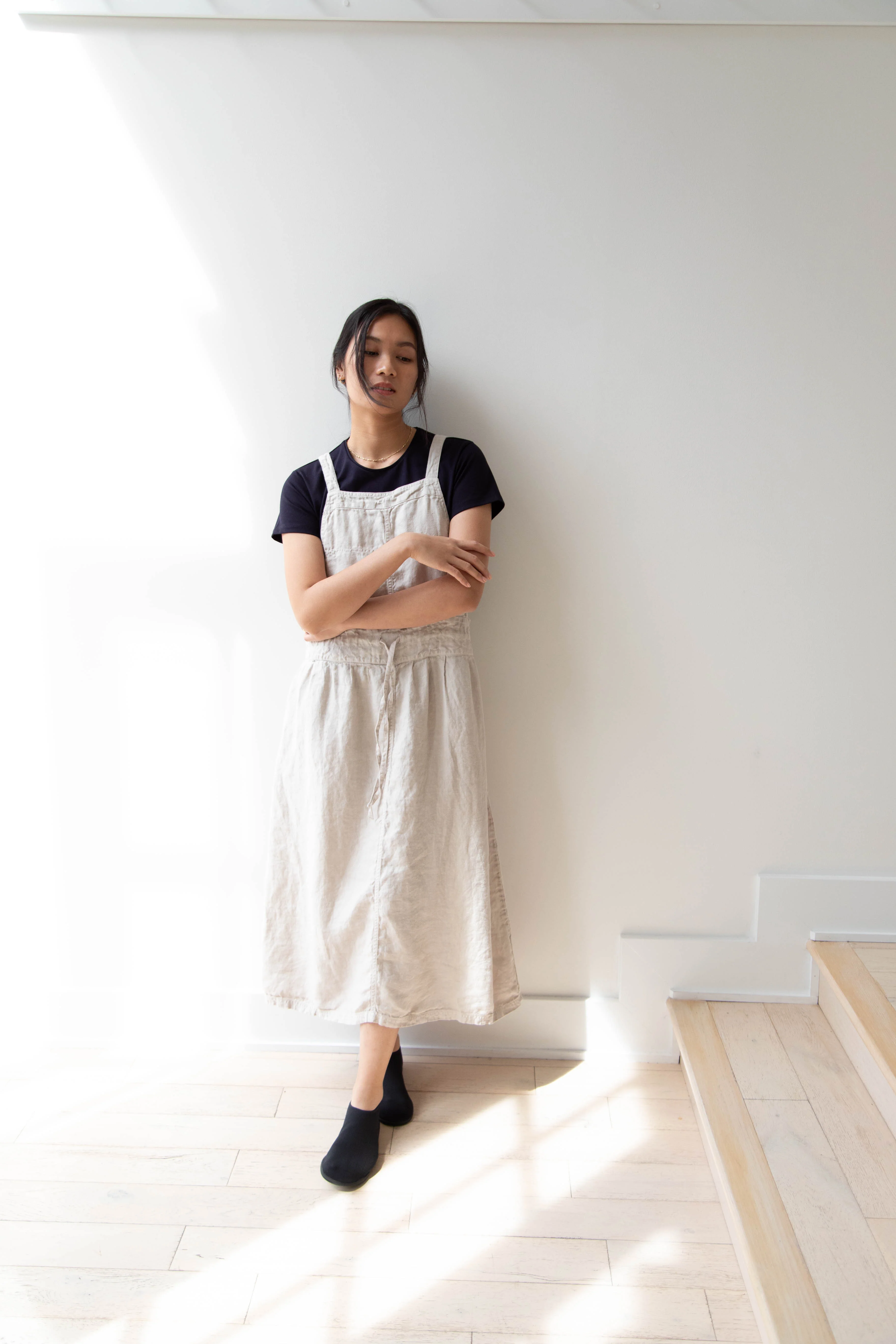 Armen | Linen Apron Dress in Greige - Image 38