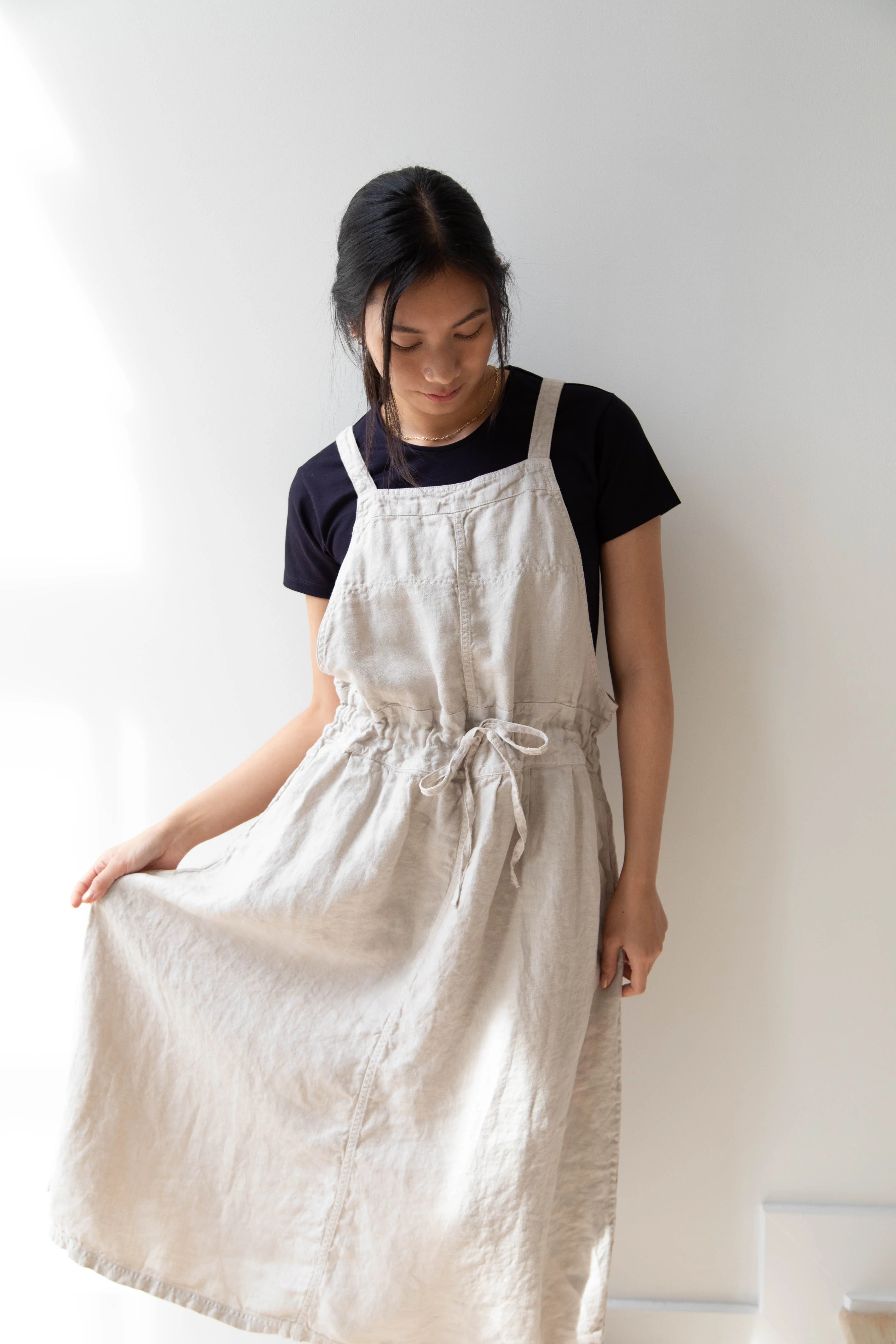 Armen | Linen Apron Dress in Greige - Image 39