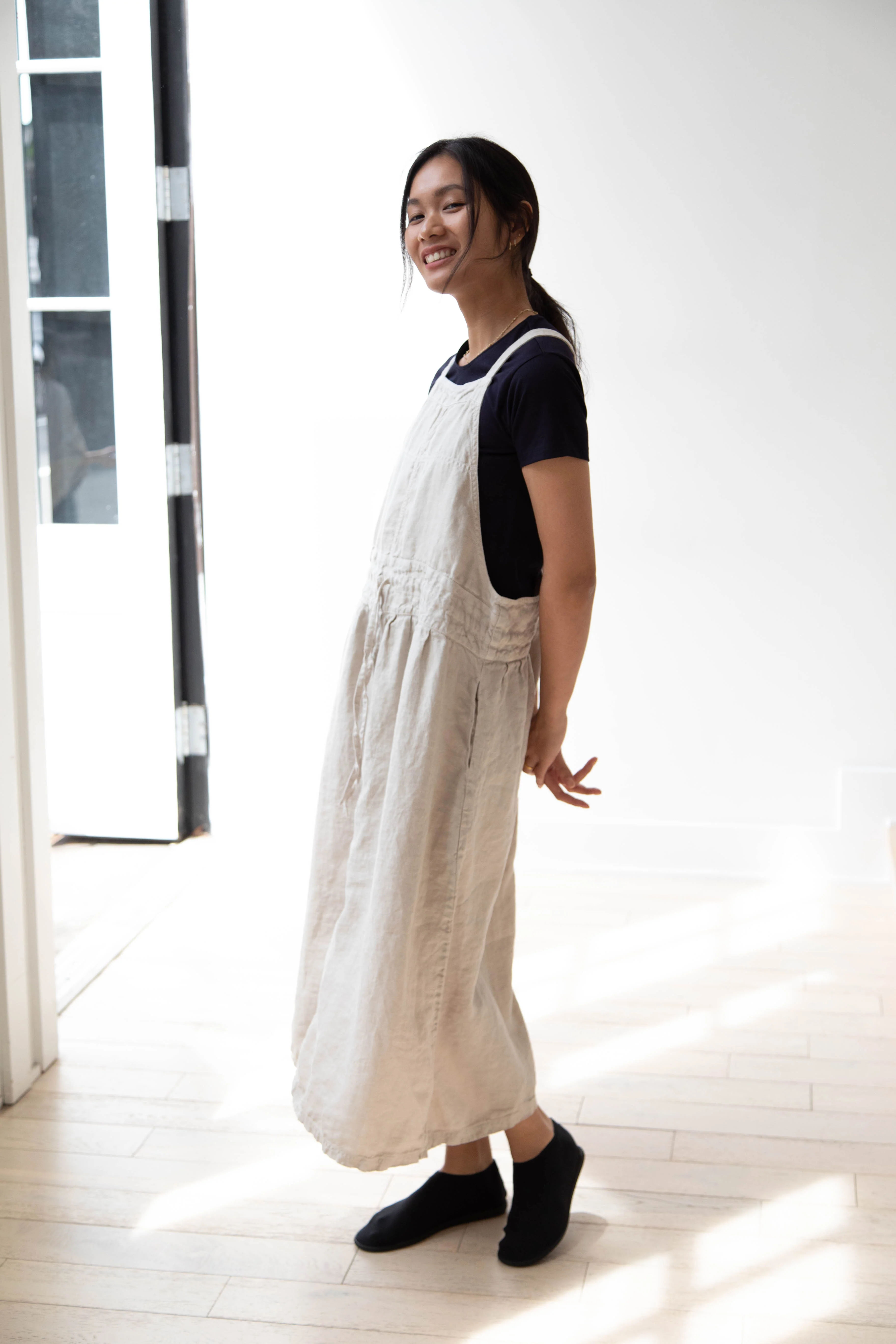 Armen | Linen Apron Dress in Greige - Image 8