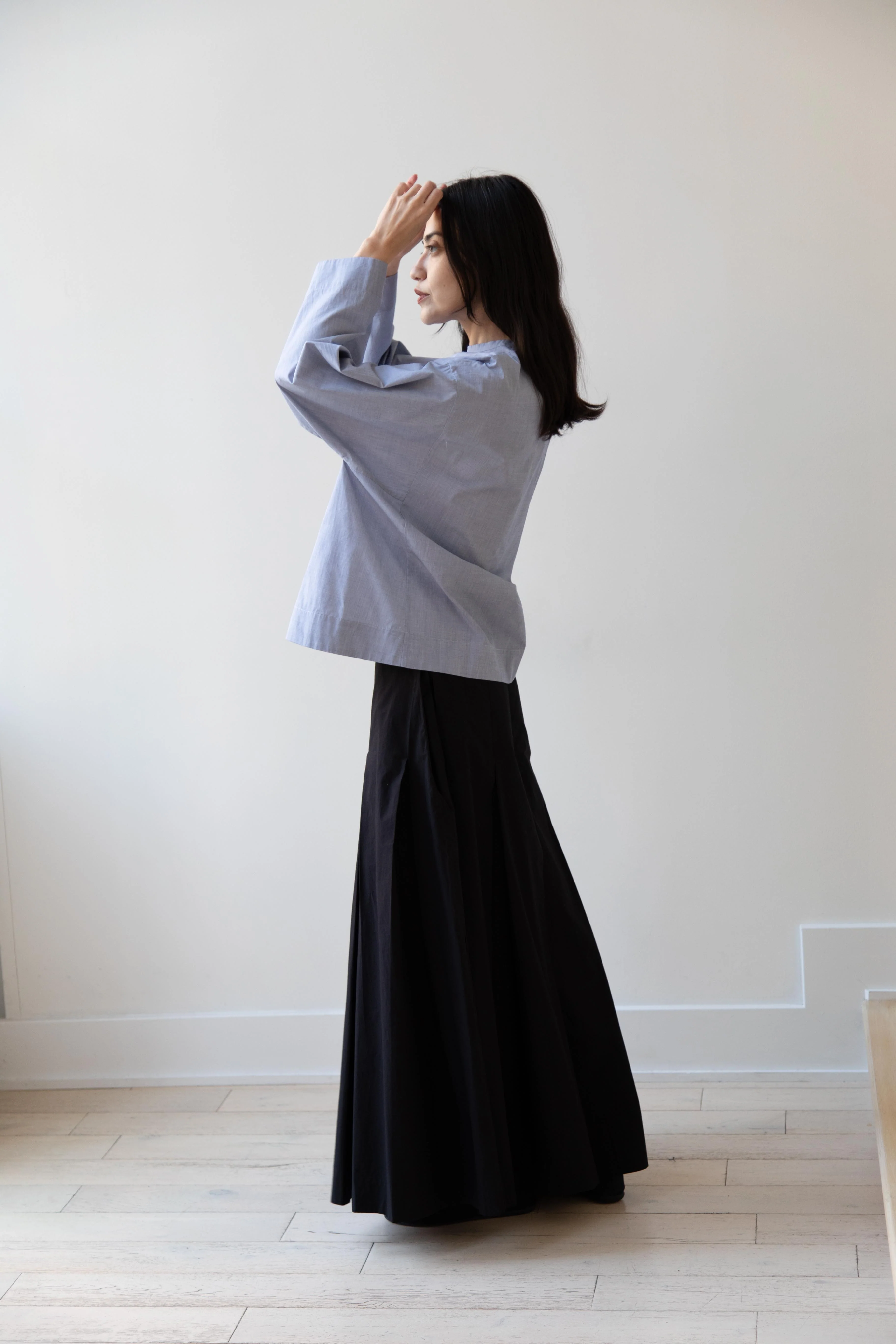 Arts & Science | Back Button Tent Line Top in Blue Cotton - Image 10