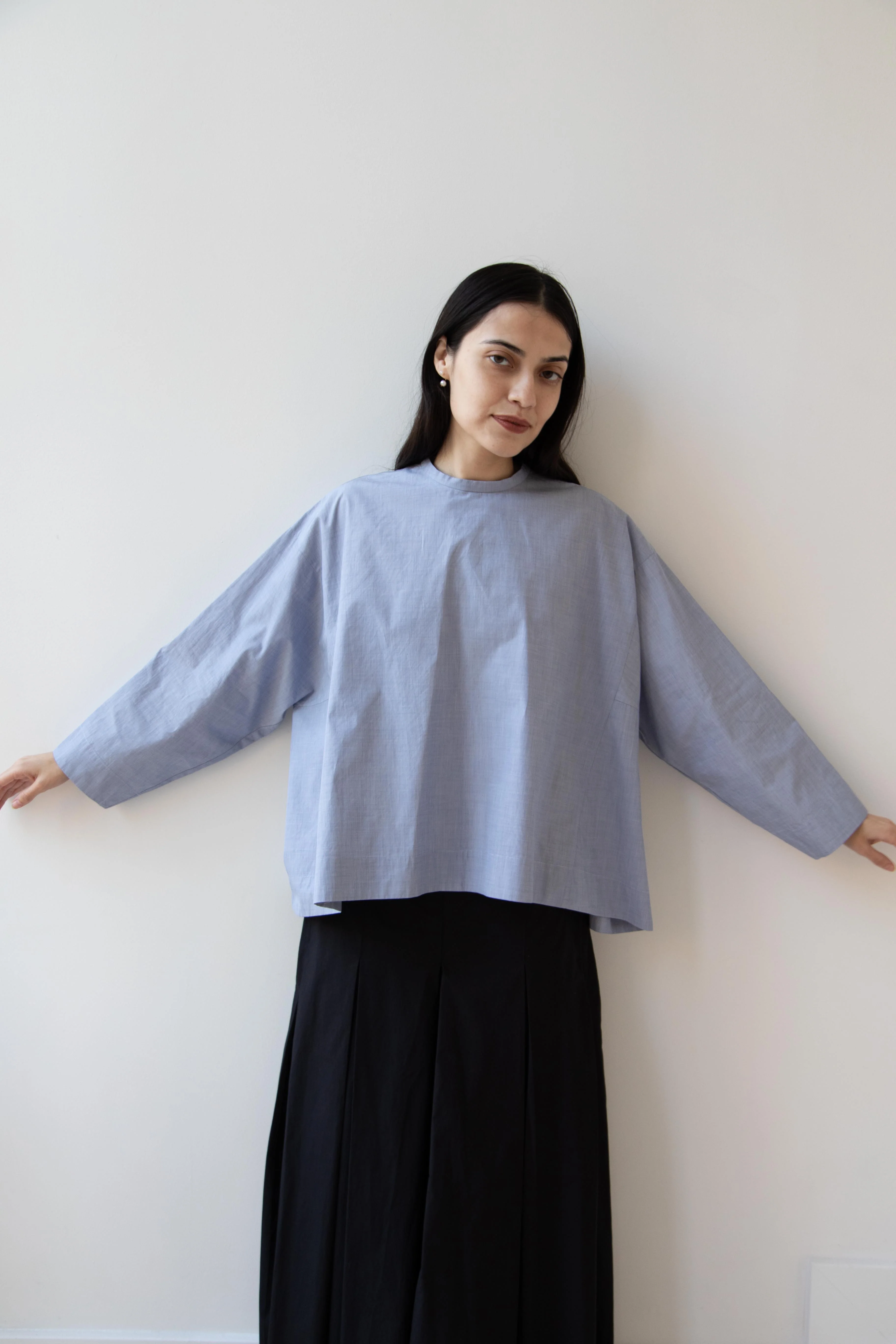 Arts & Science | Back Button Tent Line Top in Blue Cotton - Image 7