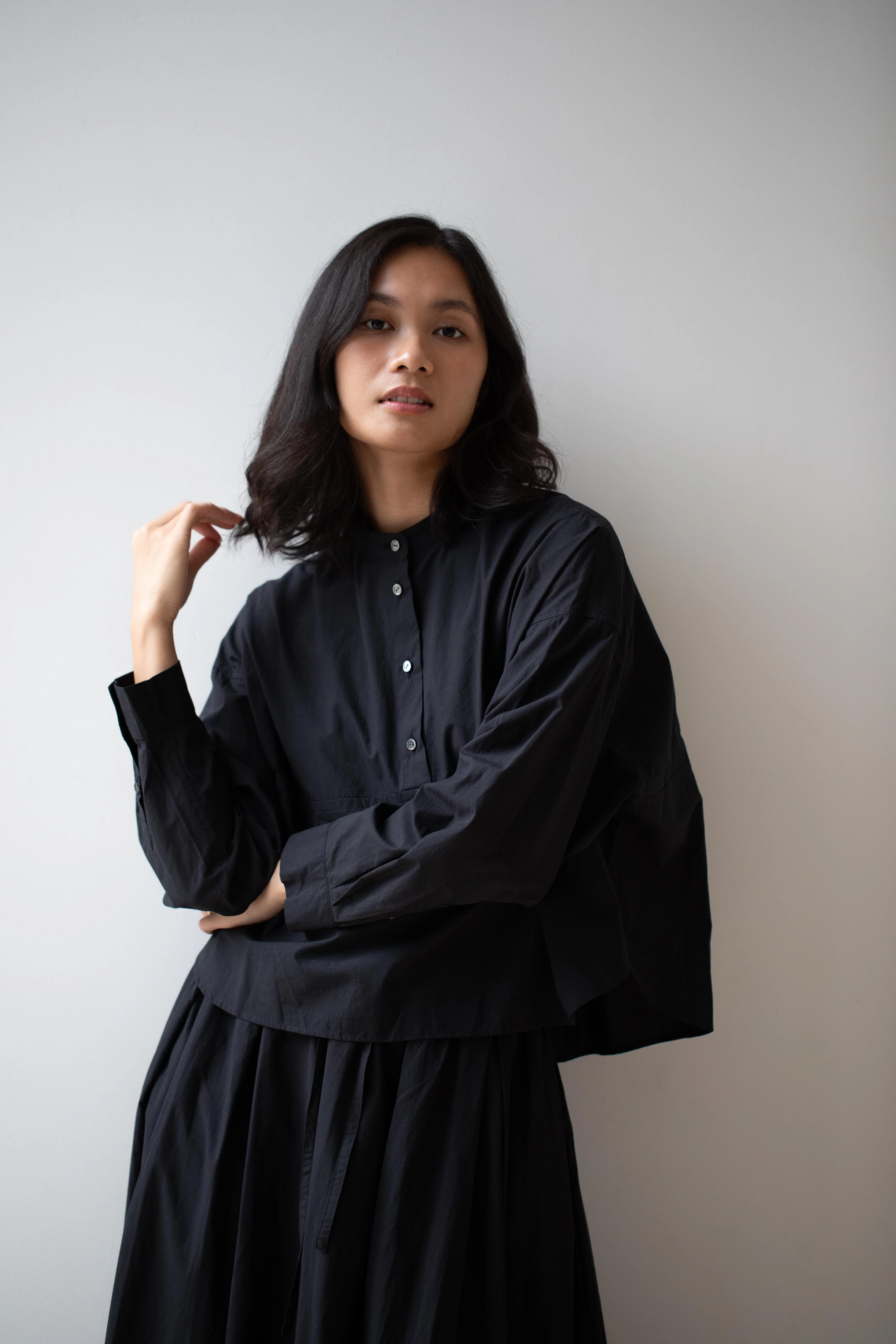 Arts & Science | Big Yoke Cotton Shirt in Black - Image 23