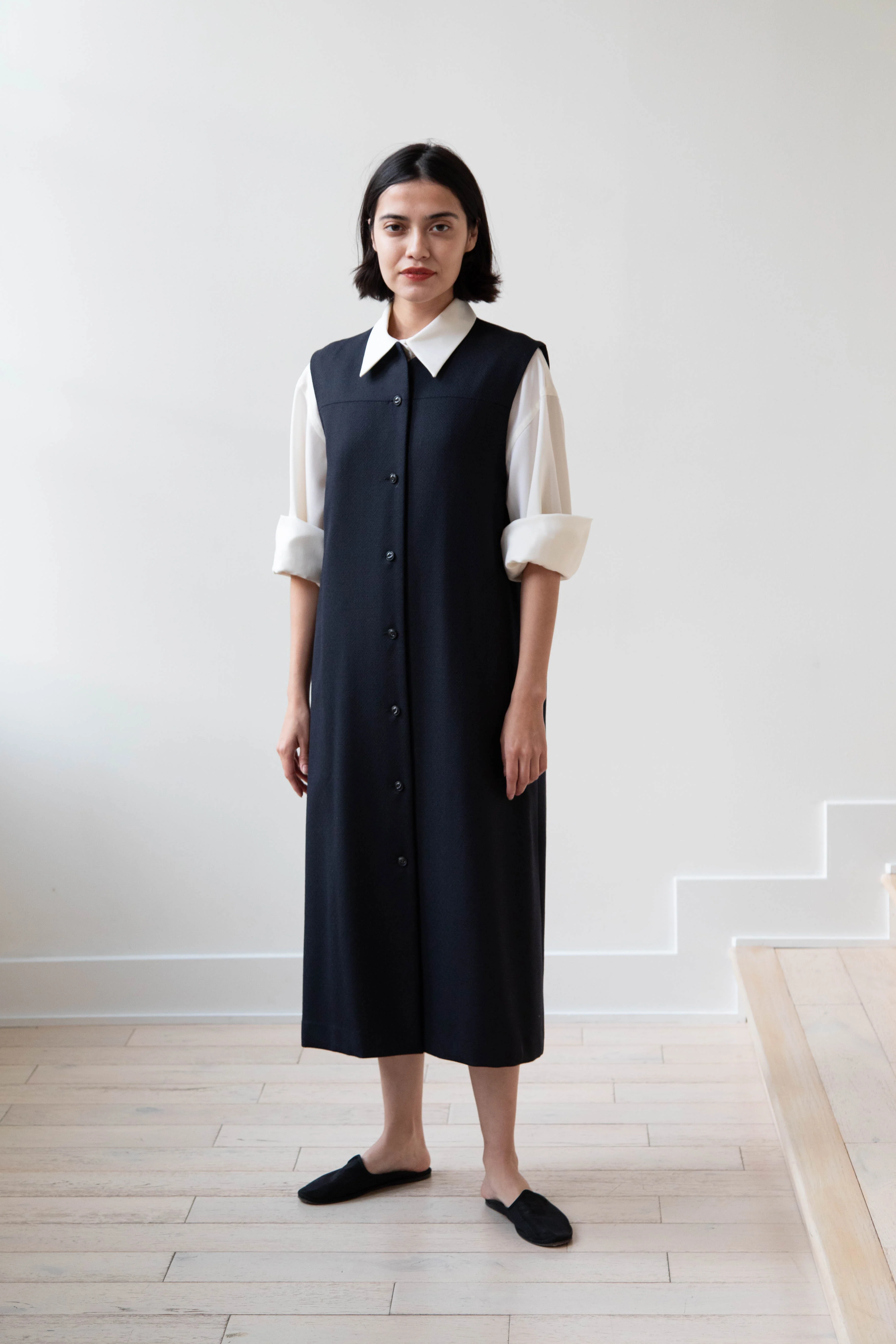 Arts & Science Button Front Dress in Dark Navy - Image 3