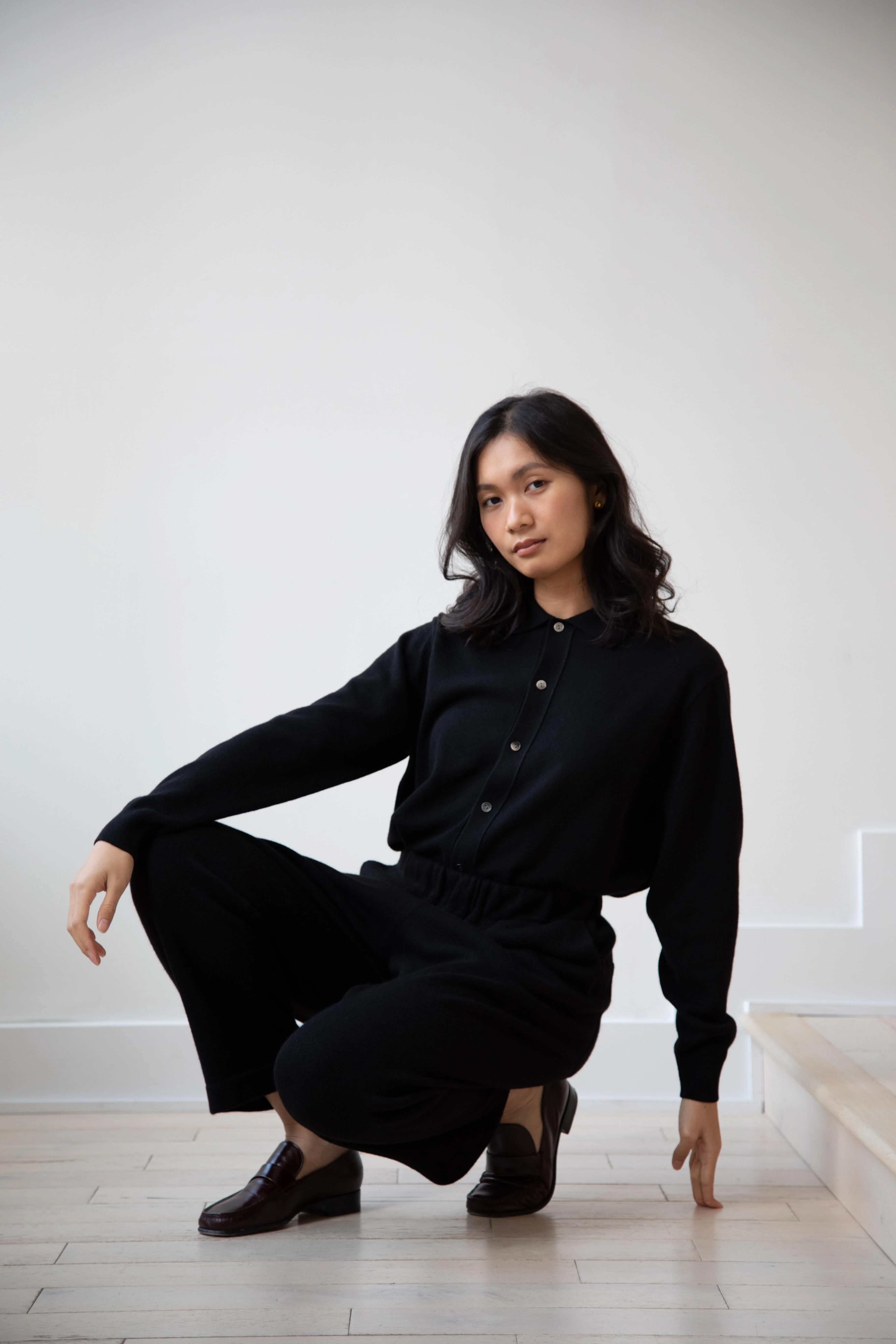Arts & Science | Collared Polo Cardigan in Black - Image 48