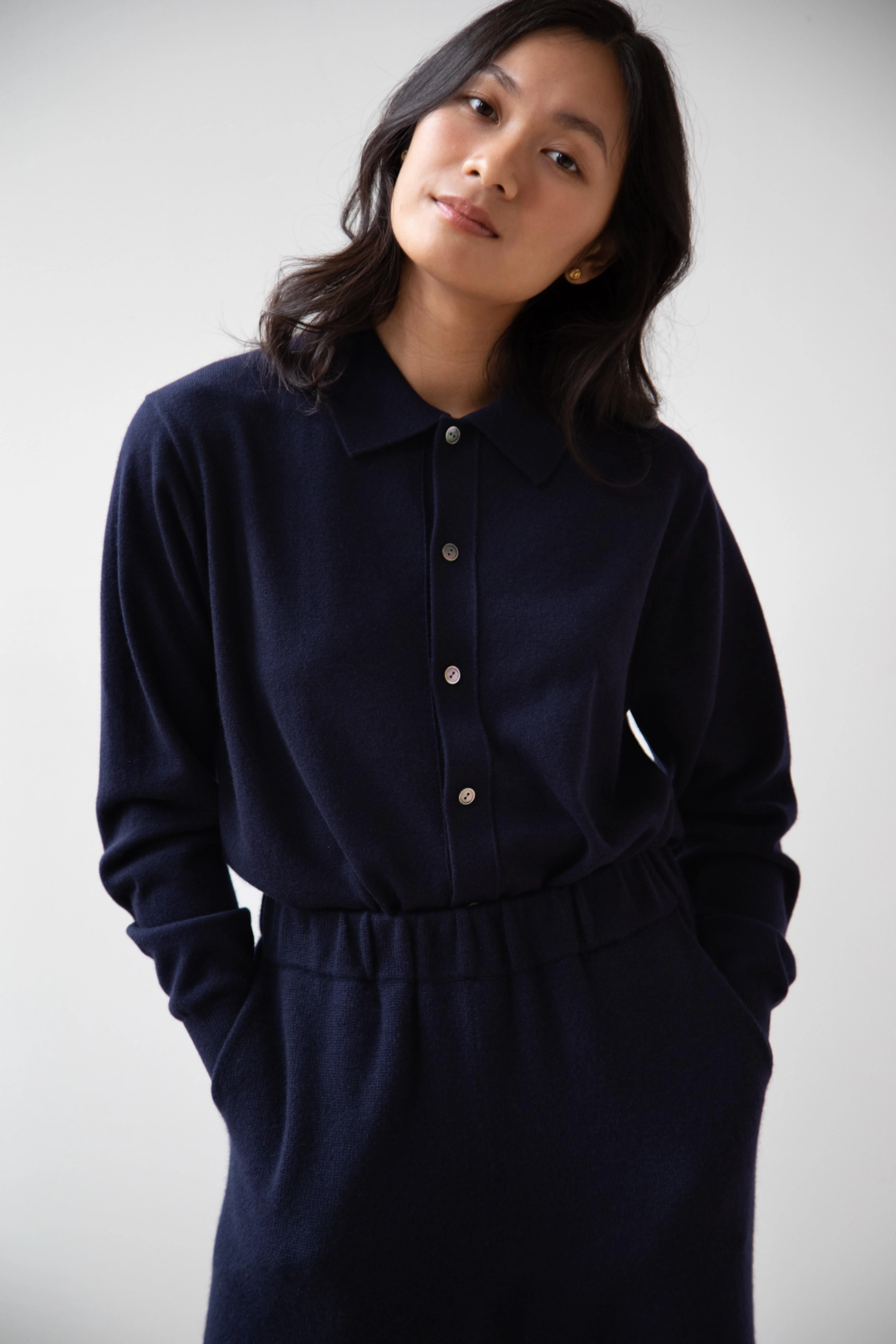 Arts & Science | Collared Polo Cardigan in Dark Navy - Image 3