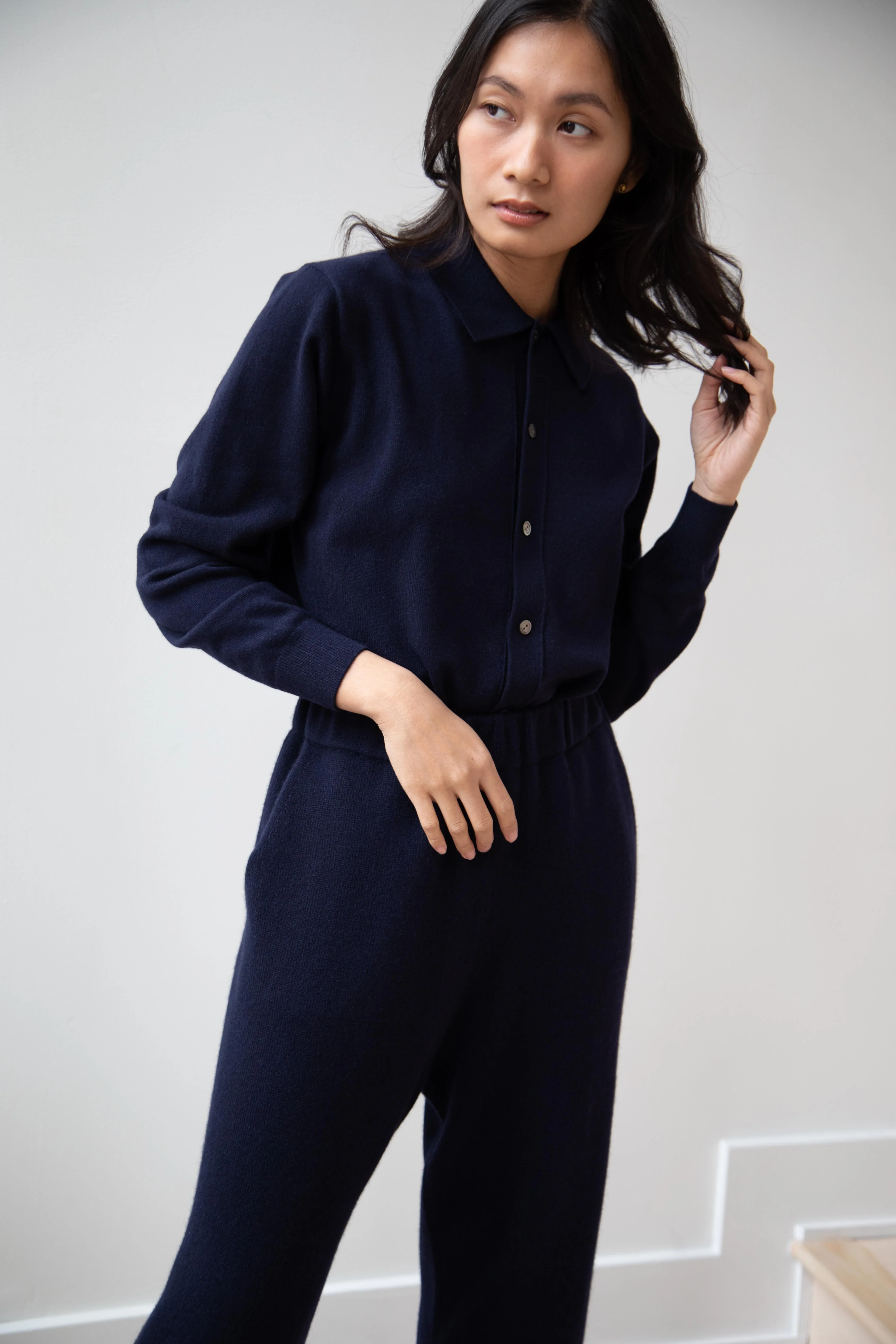 Arts & Science | Collared Polo Cardigan in Dark Navy - Image 41