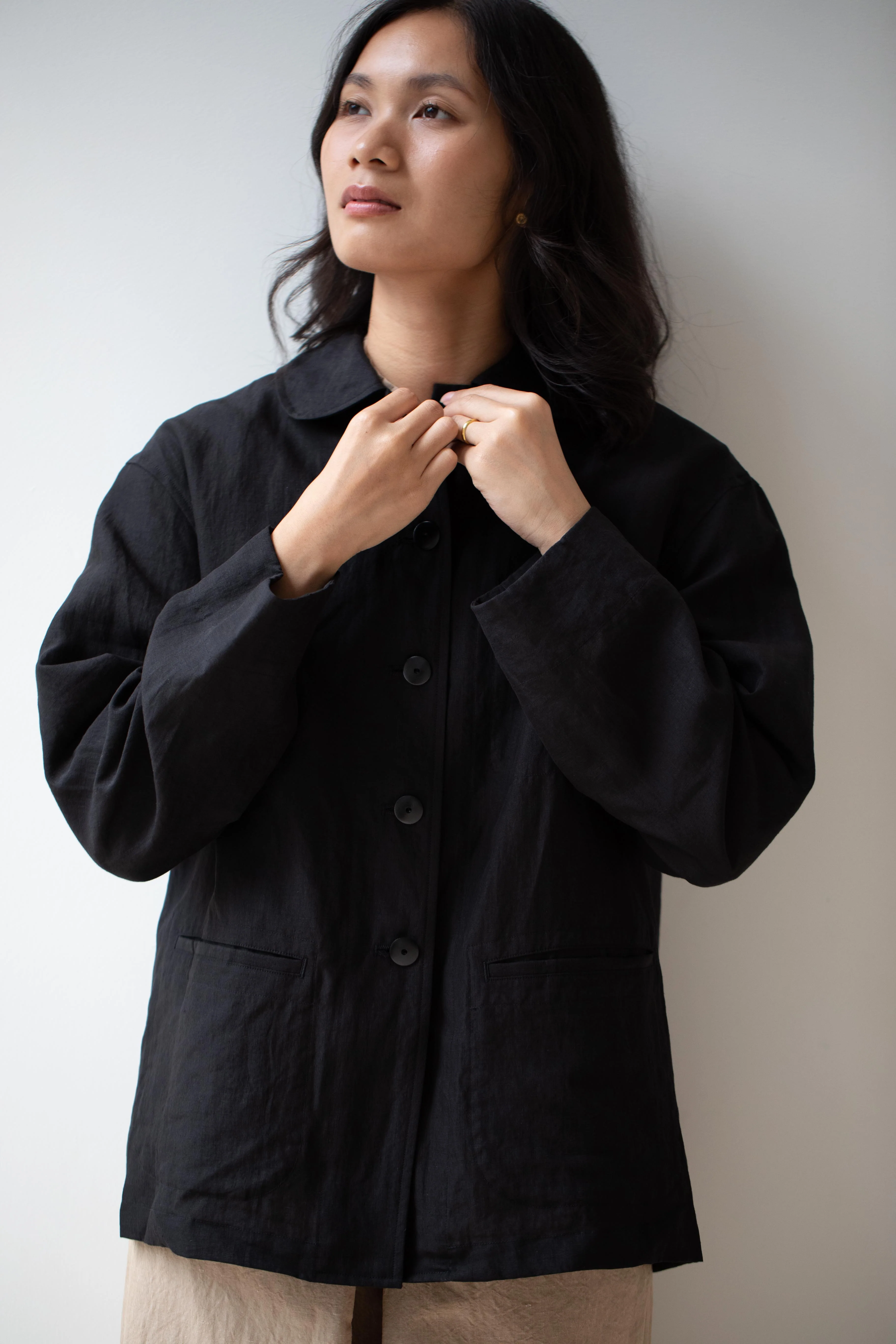 Arts & Science | Coverall Light Linen Jacket in Black - Image 17