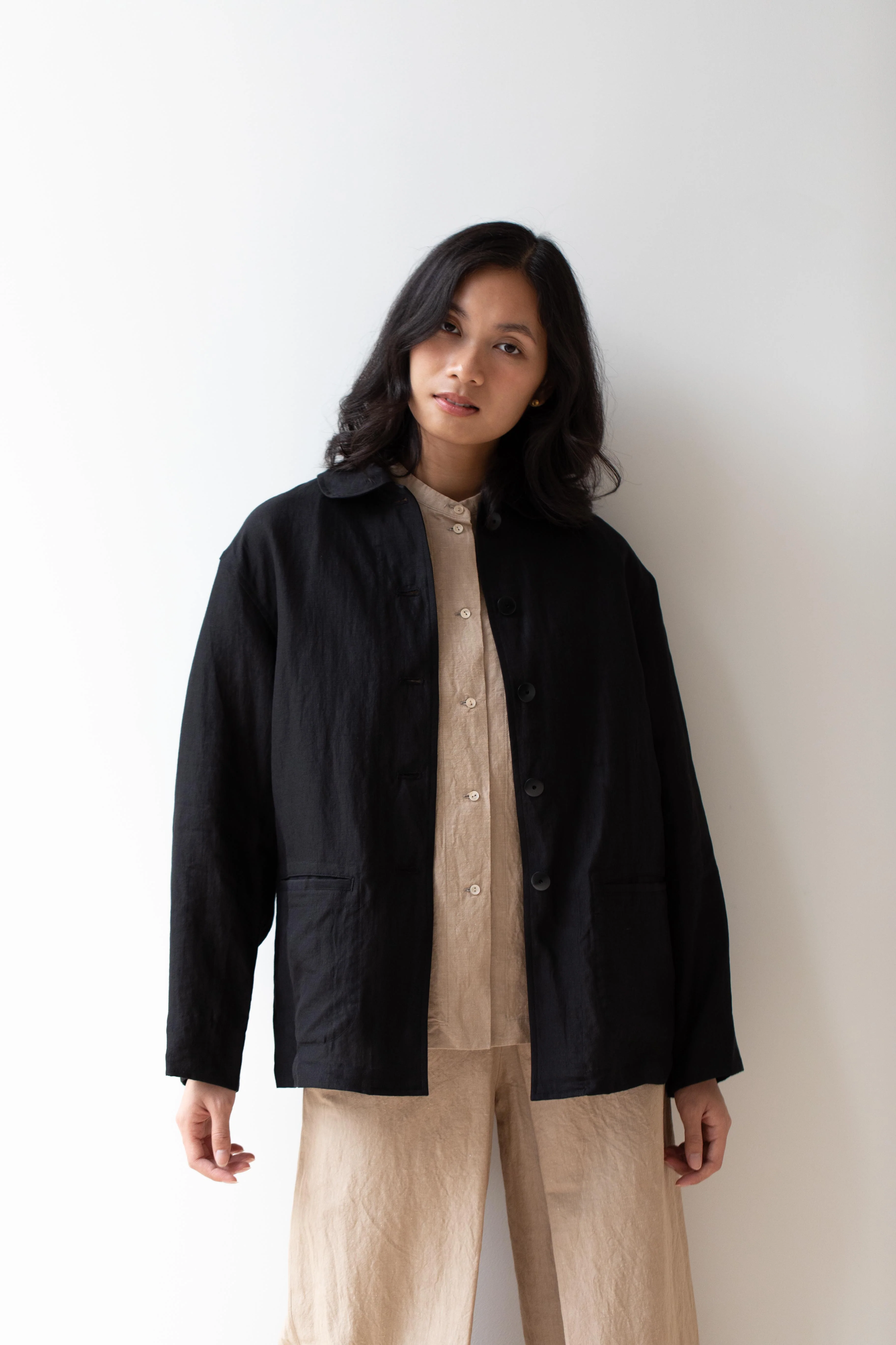 Arts & Science | Coverall Light Linen Jacket in Black - Image 6