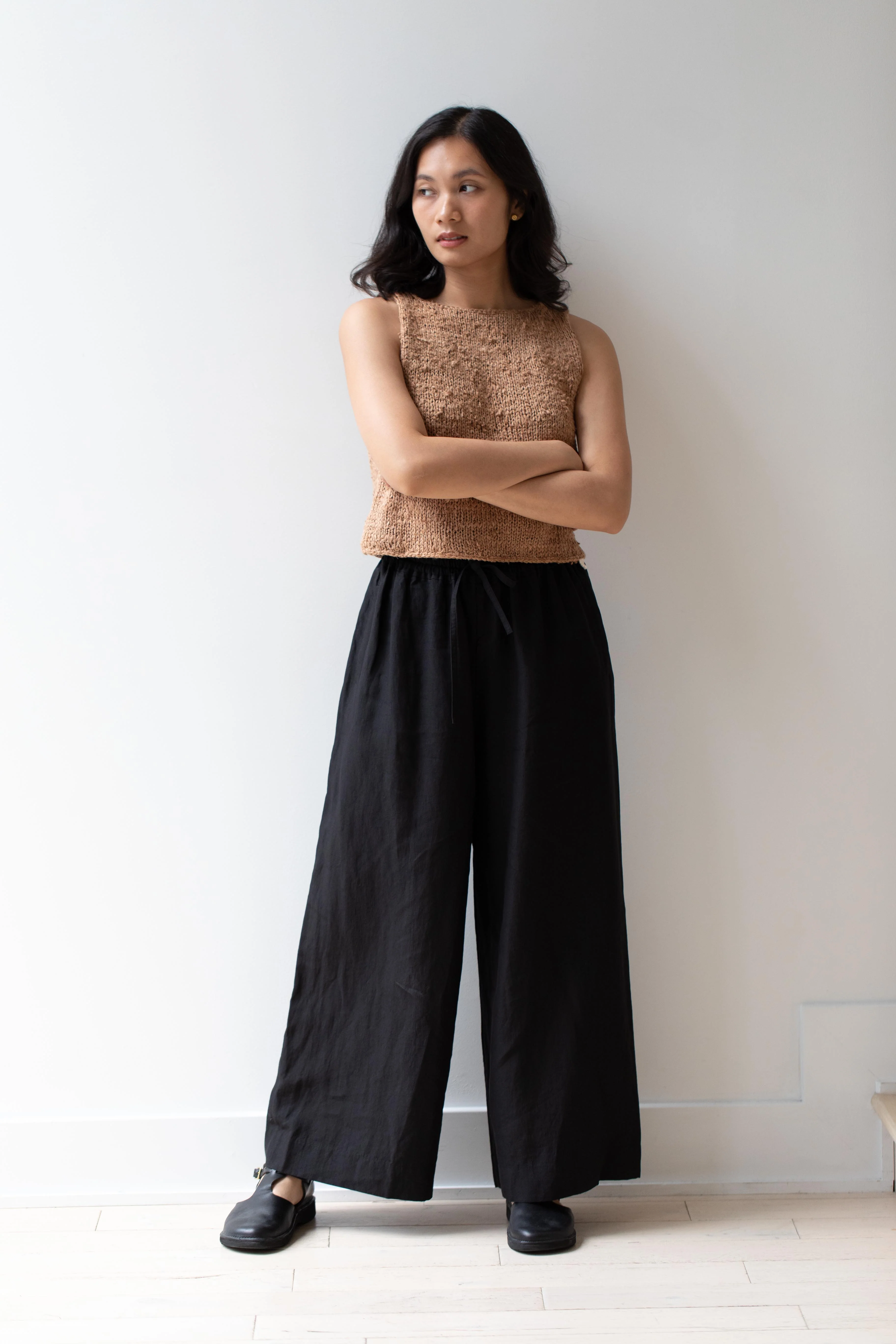 Arts & Science | Front String Wide Linen Pants in Black - Image 4