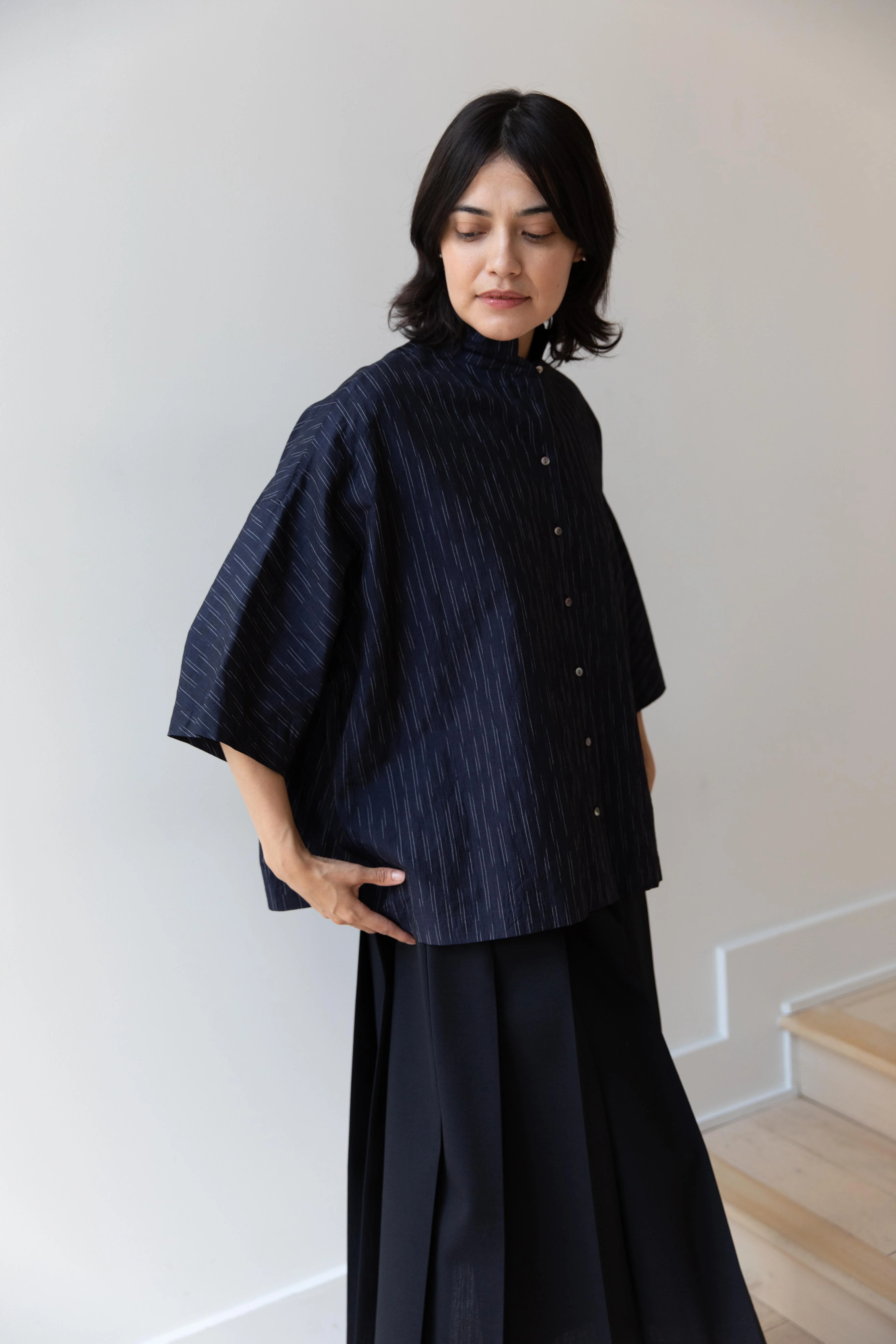 Arts & Science | Granny Line Short Sleeve Box Shirt in Kasuri Stripe - Image 9