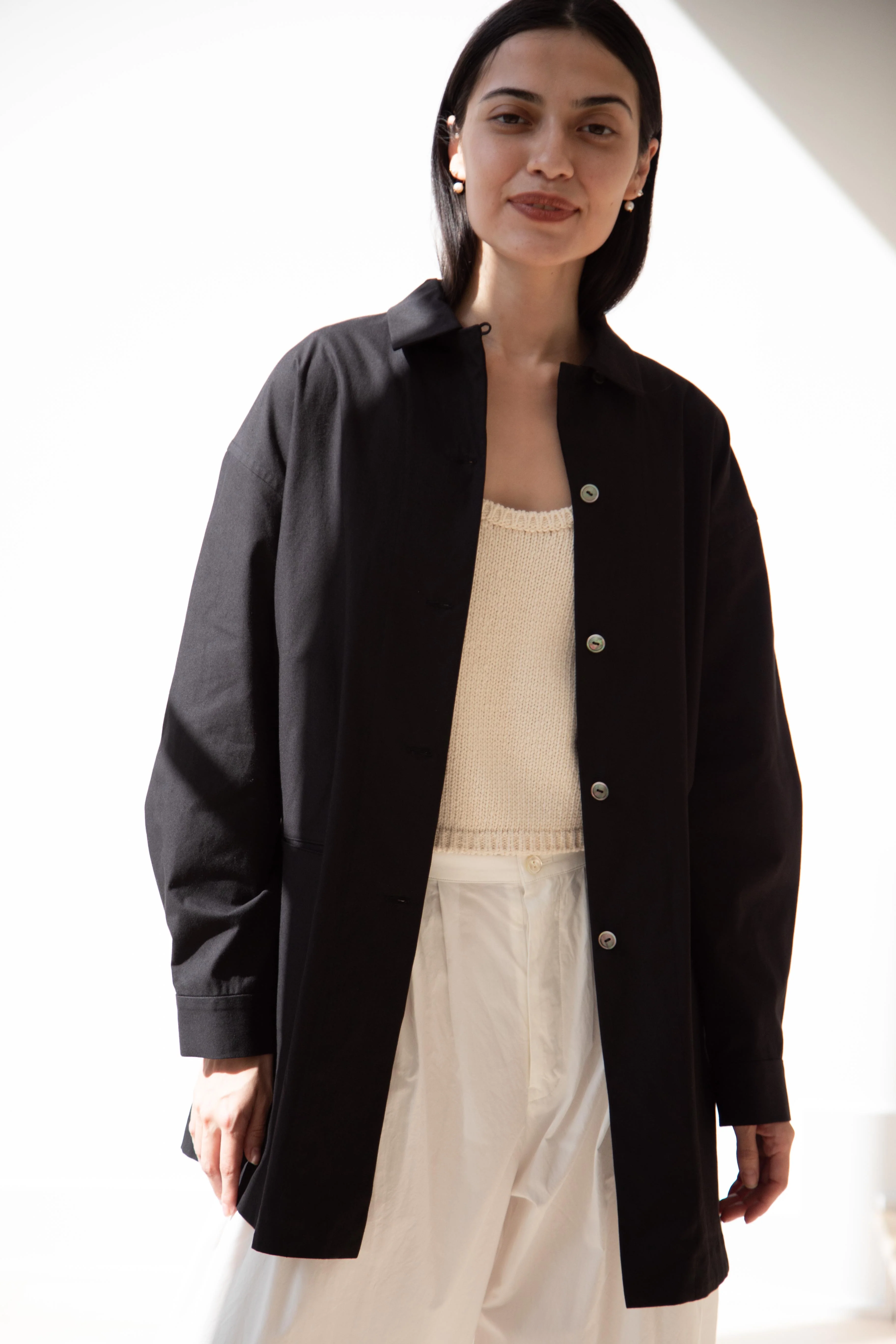 Arts & Science | Long Pajama Shirt in Black Cotton - Image 13