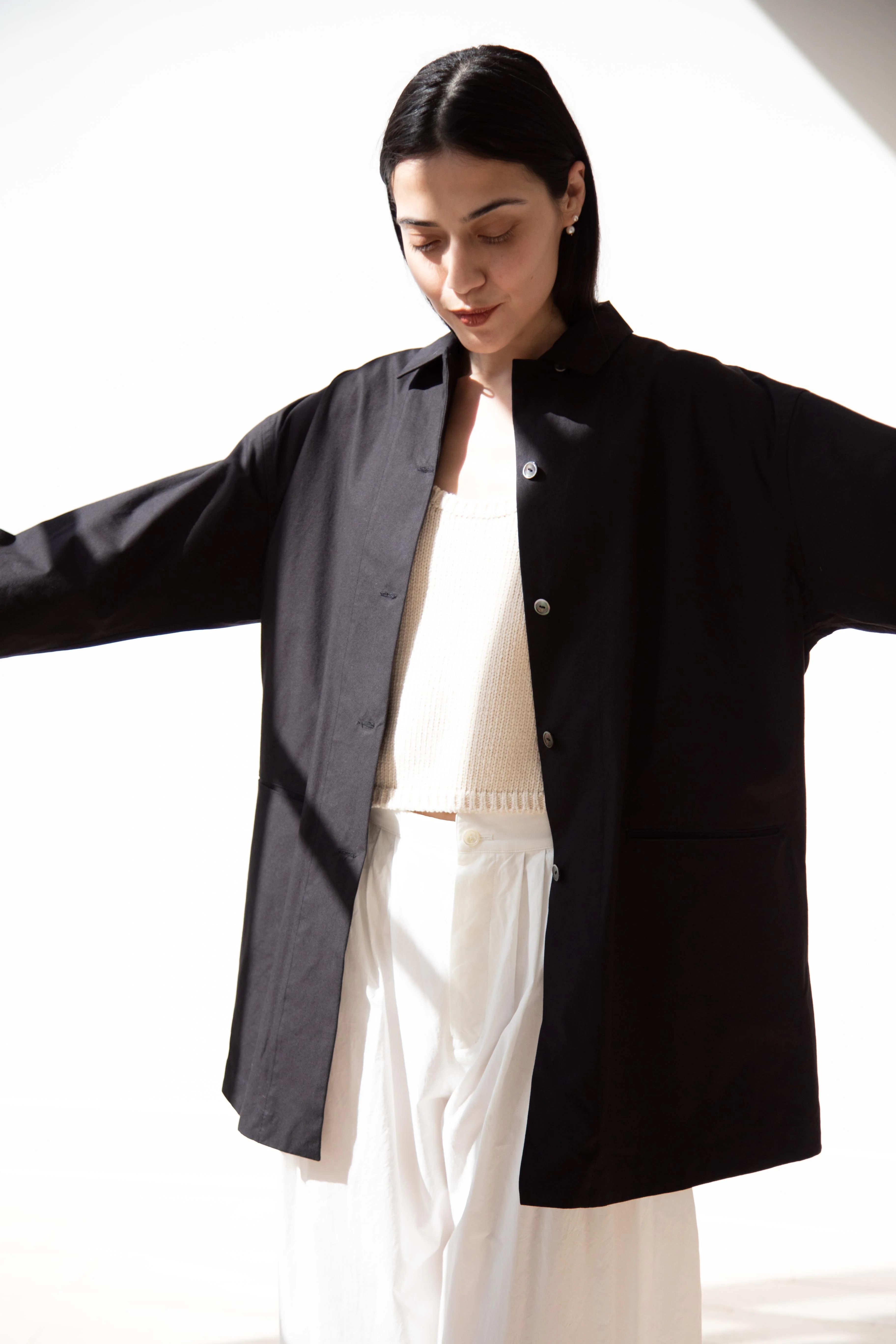 Arts & Science | Long Pajama Shirt in Black Cotton - Image 14