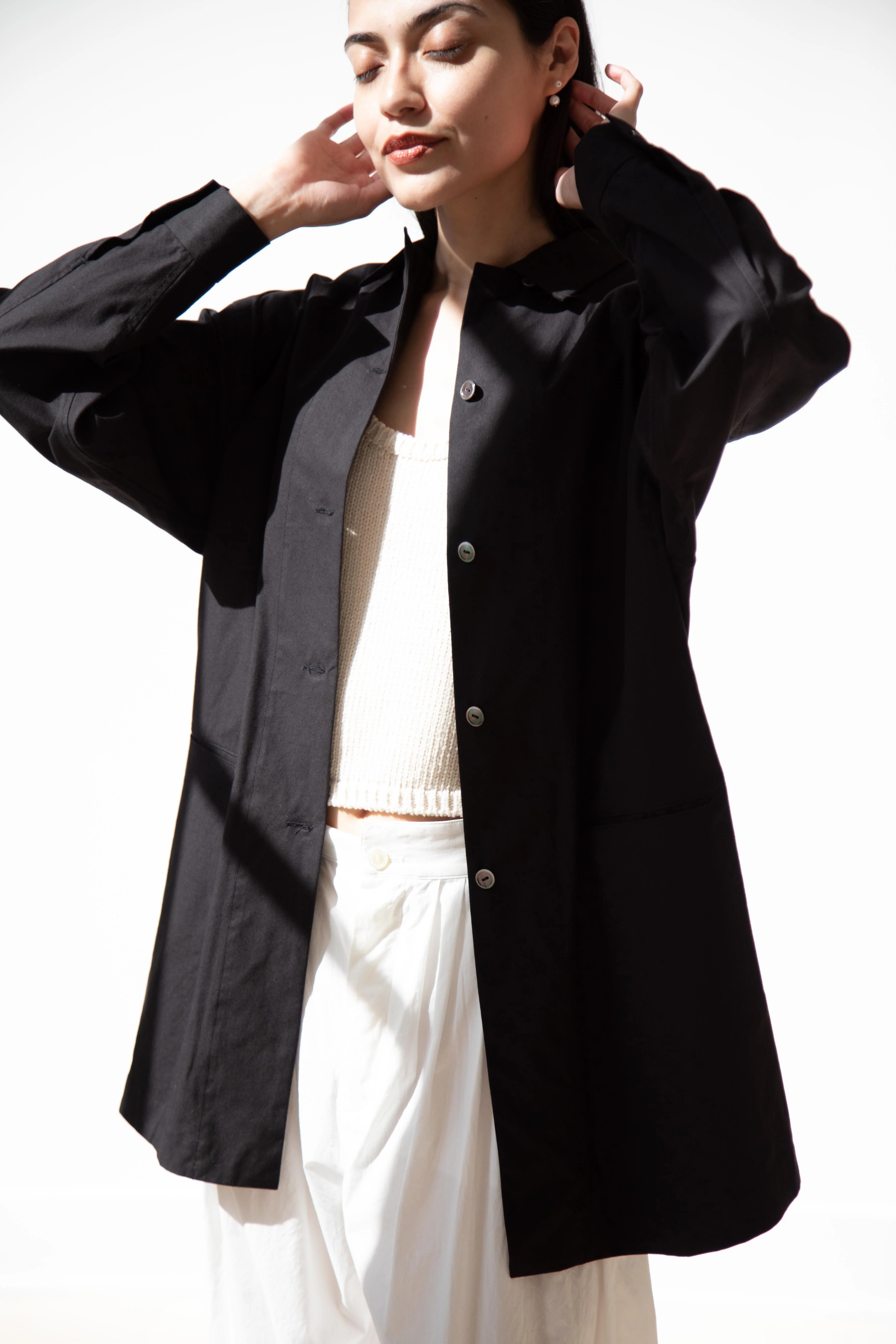 Arts & Science | Long Pajama Shirt in Black Cotton - Image 15
