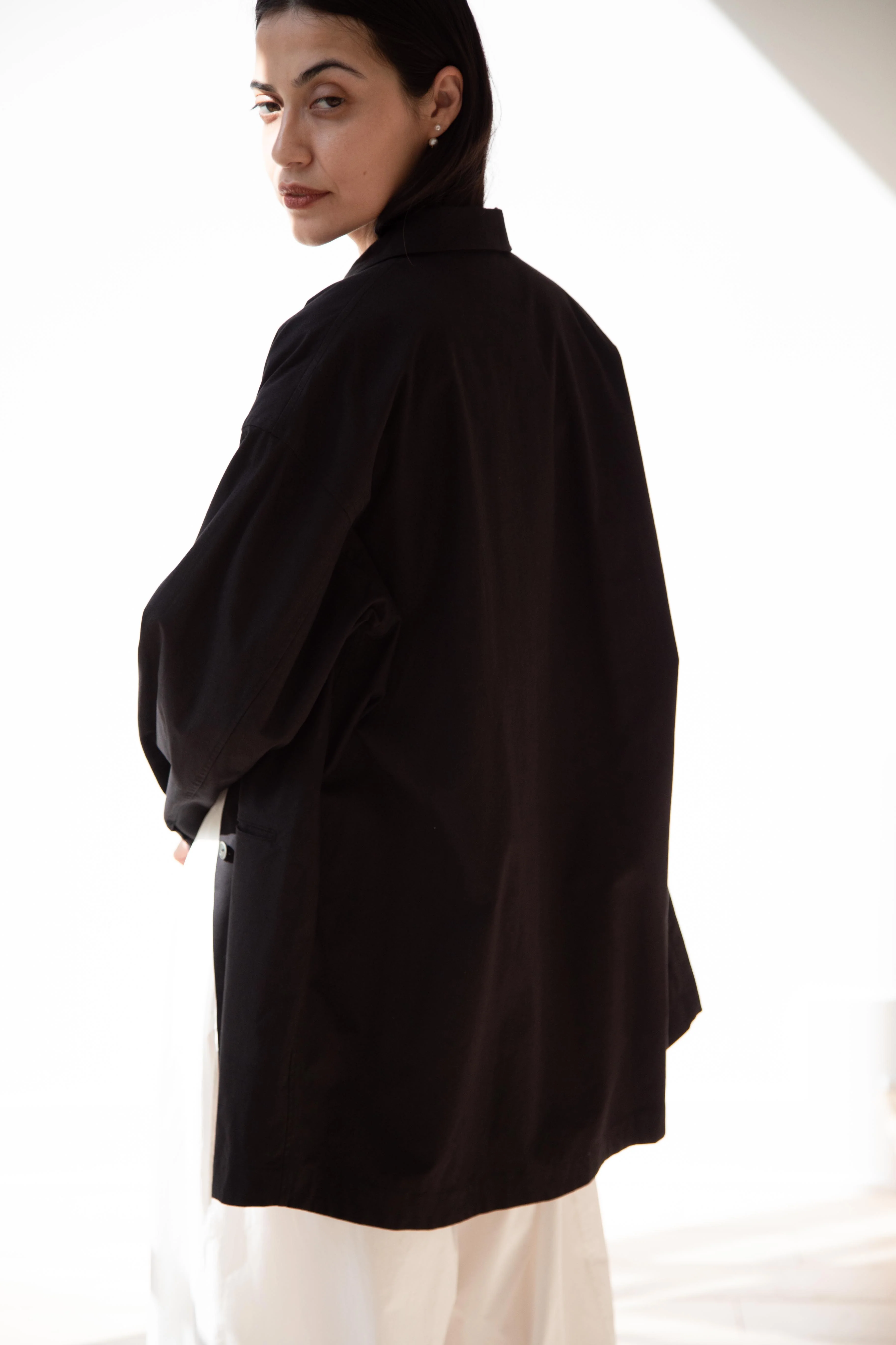 Arts & Science | Long Pajama Shirt in Black Cotton - Image 33
