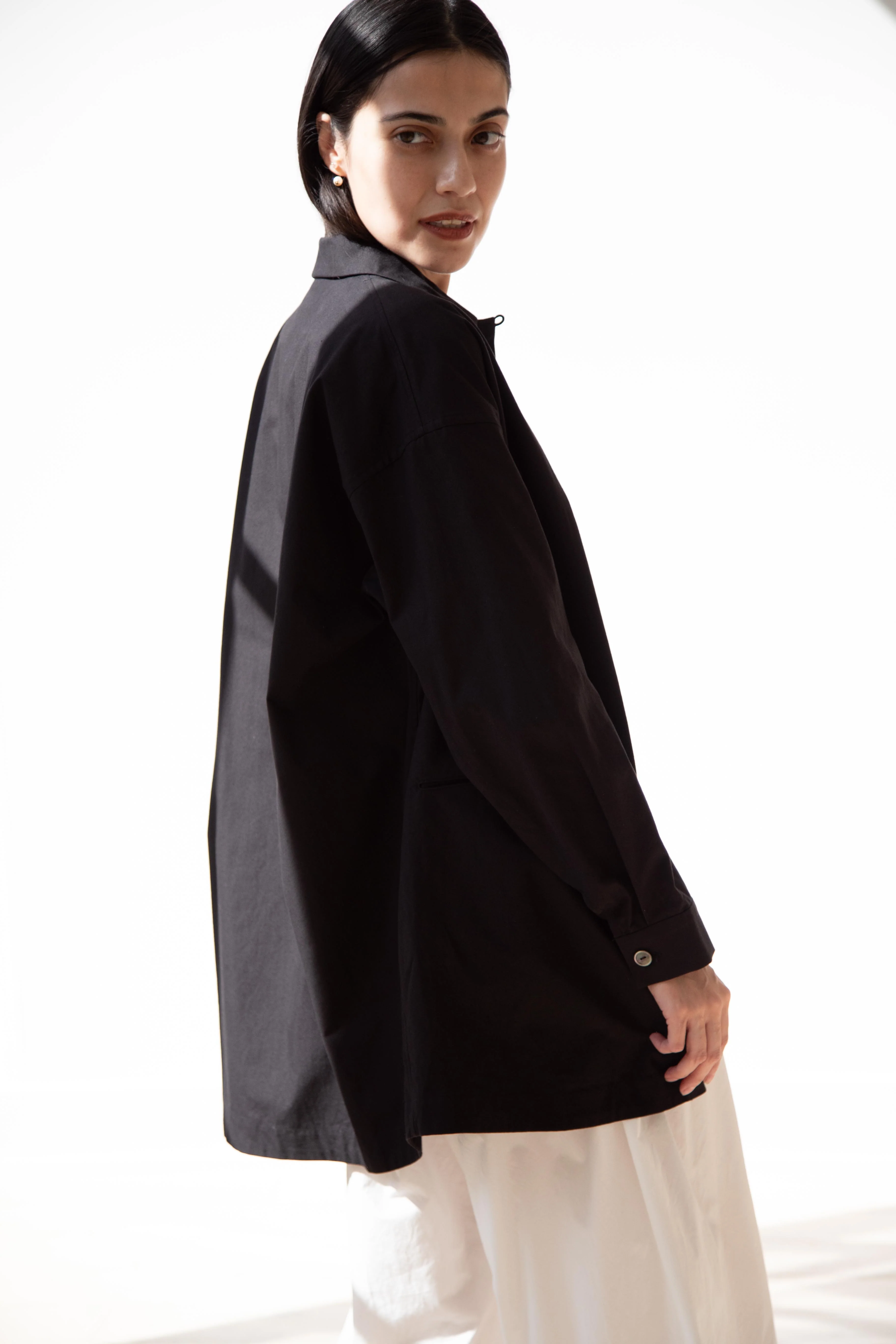 Arts & Science | Long Pajama Shirt in Black Cotton - Image 34