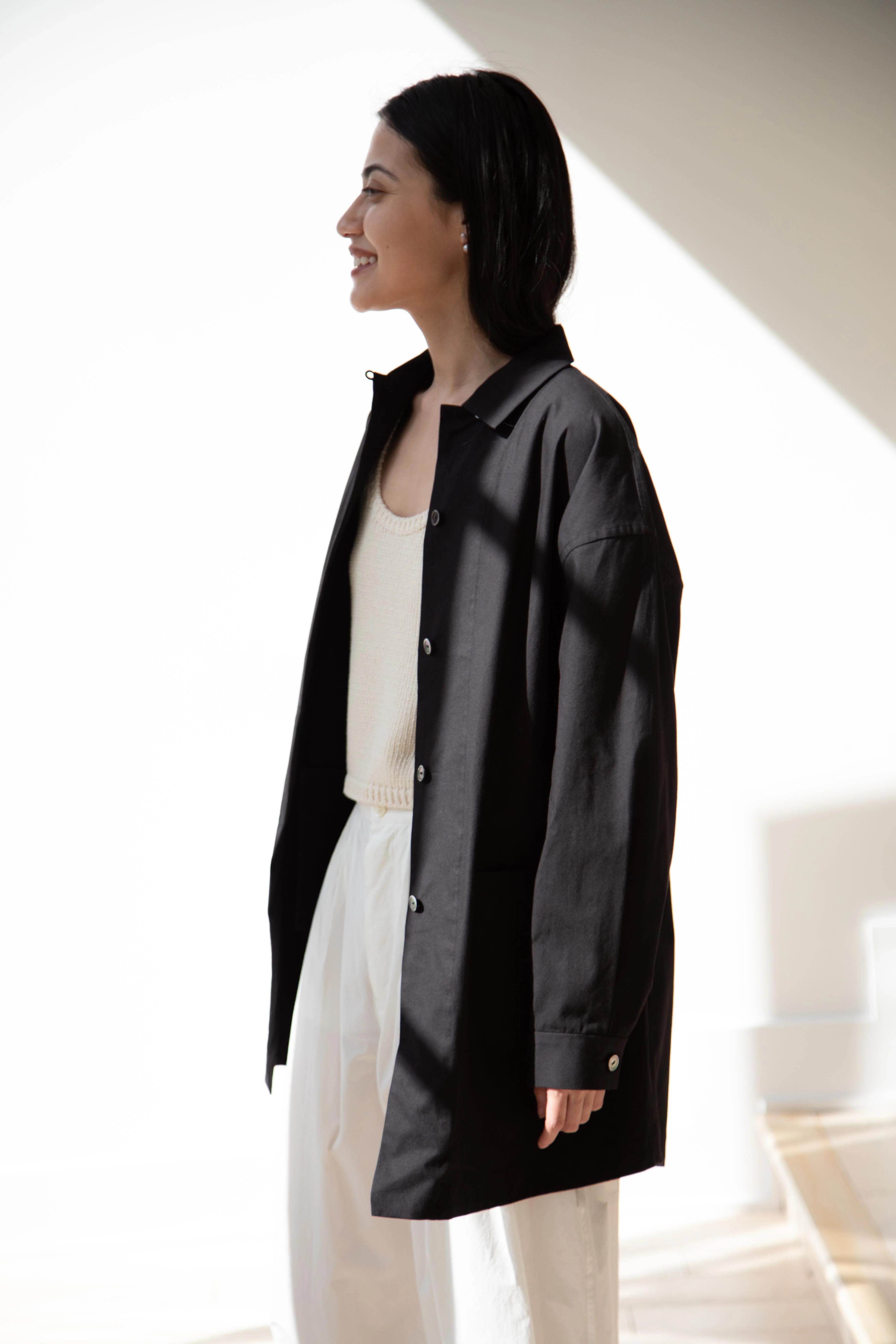 Arts & Science | Long Pajama Shirt in Black Cotton - Image 8
