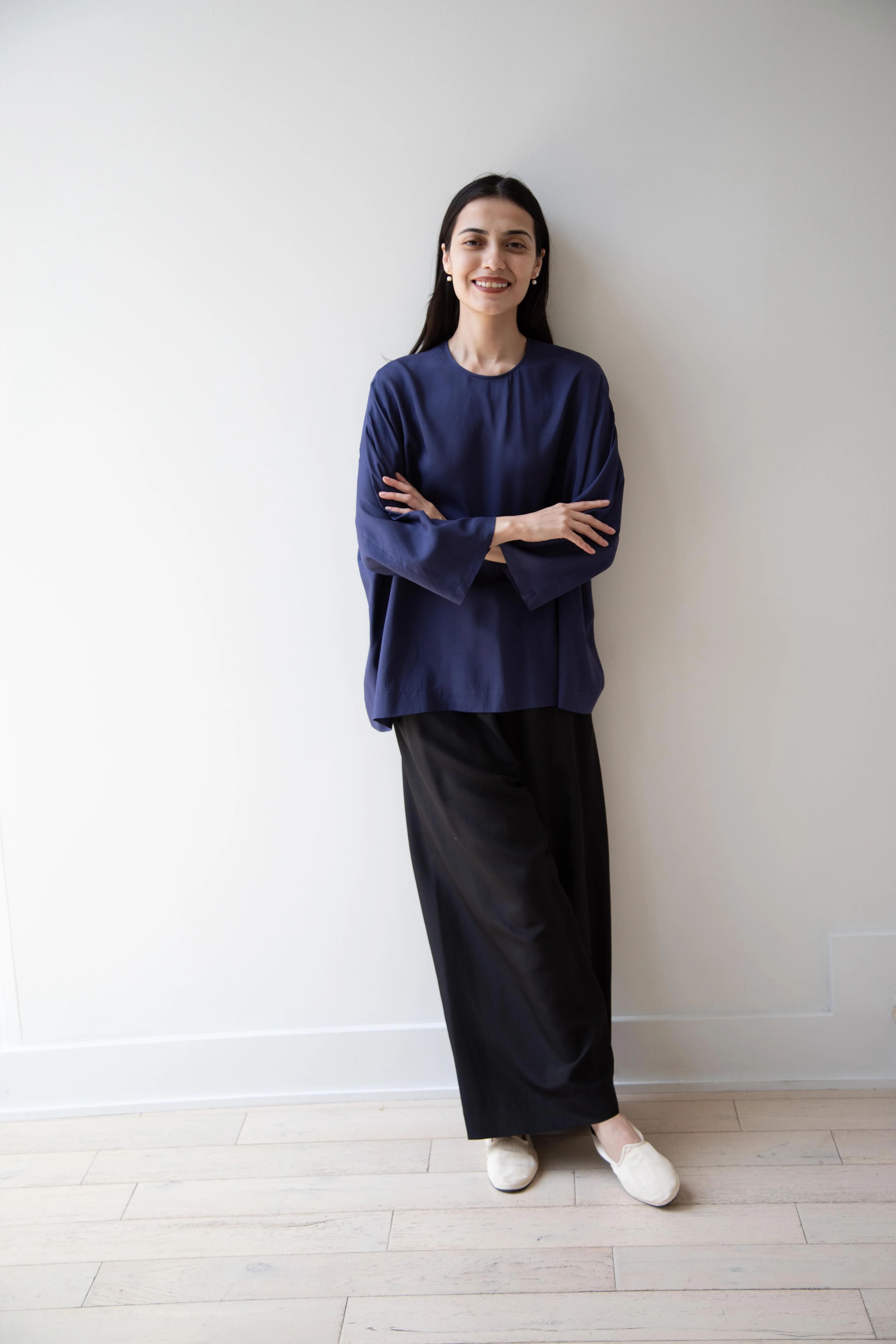 Arts & Science | New Balloon Blouse in Navy Silk - Image 10