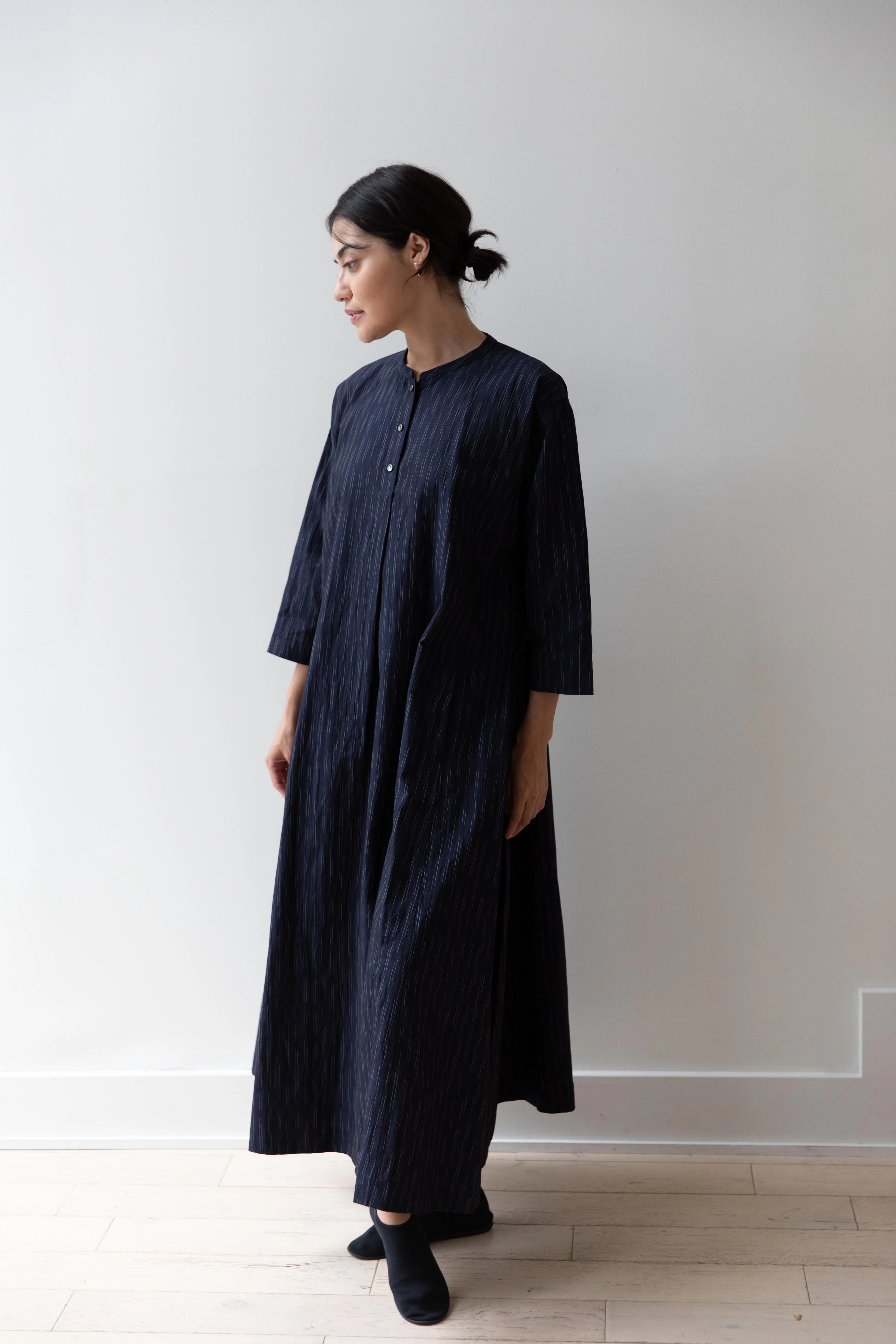 Arts & Science | Side Panel Tuck Long Dress in Kasuri Stripe Washer - Image 10