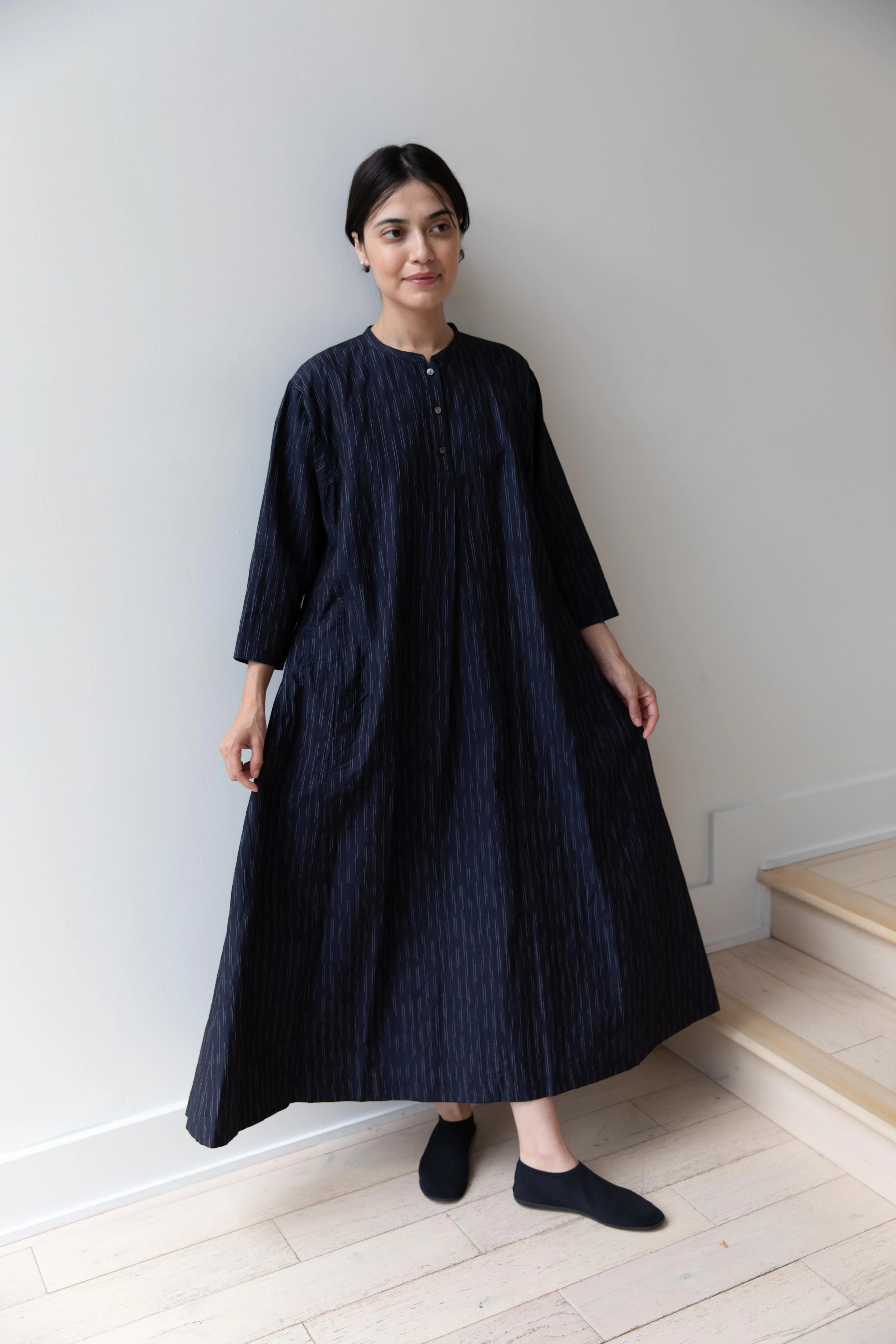 Arts & Science | Side Panel Tuck Long Dress in Kasuri Stripe Washer - Image 16