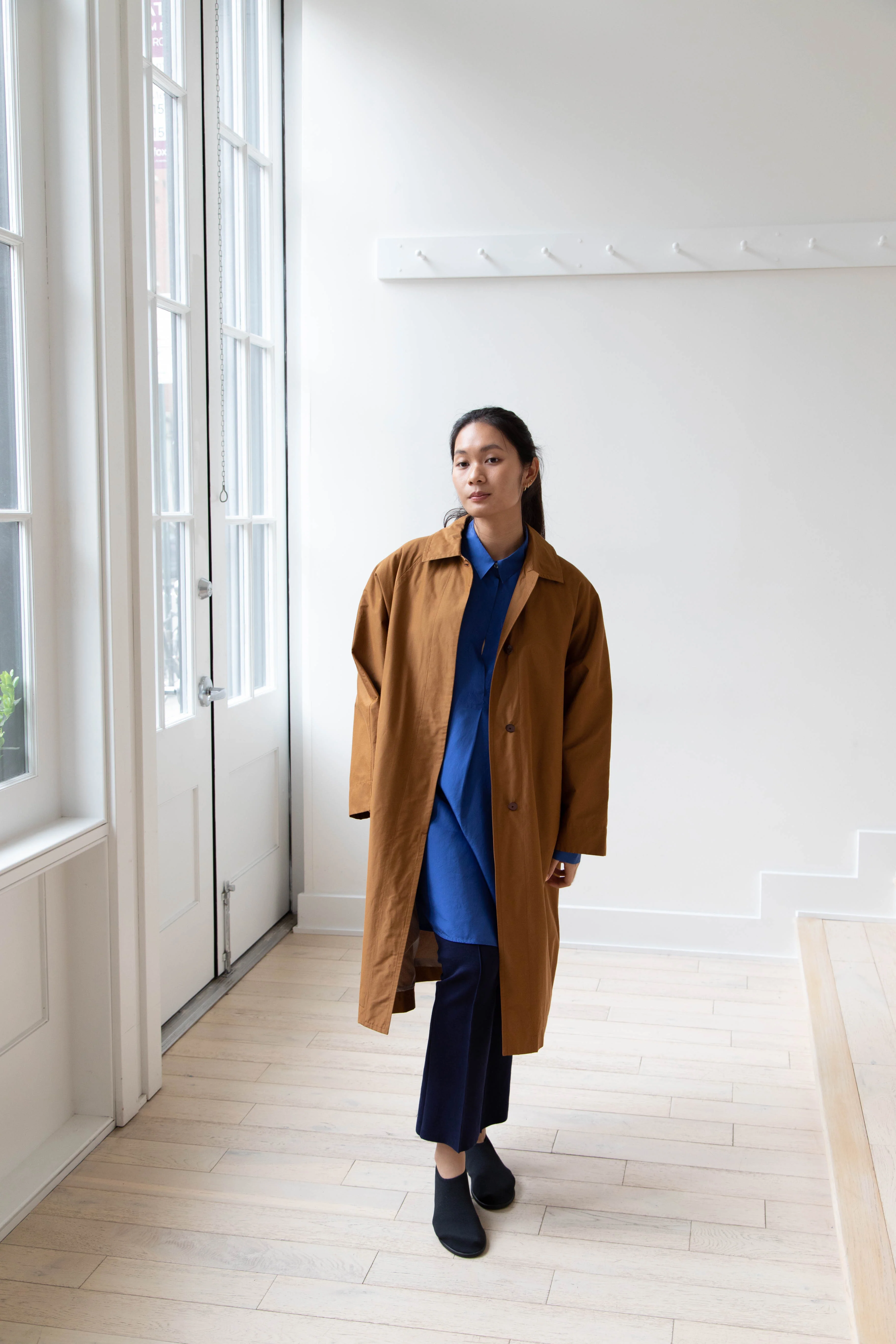 Arts & Science | Silk Cotton Taffeta Bal Collar Coat in Dark Caramel - Image 14