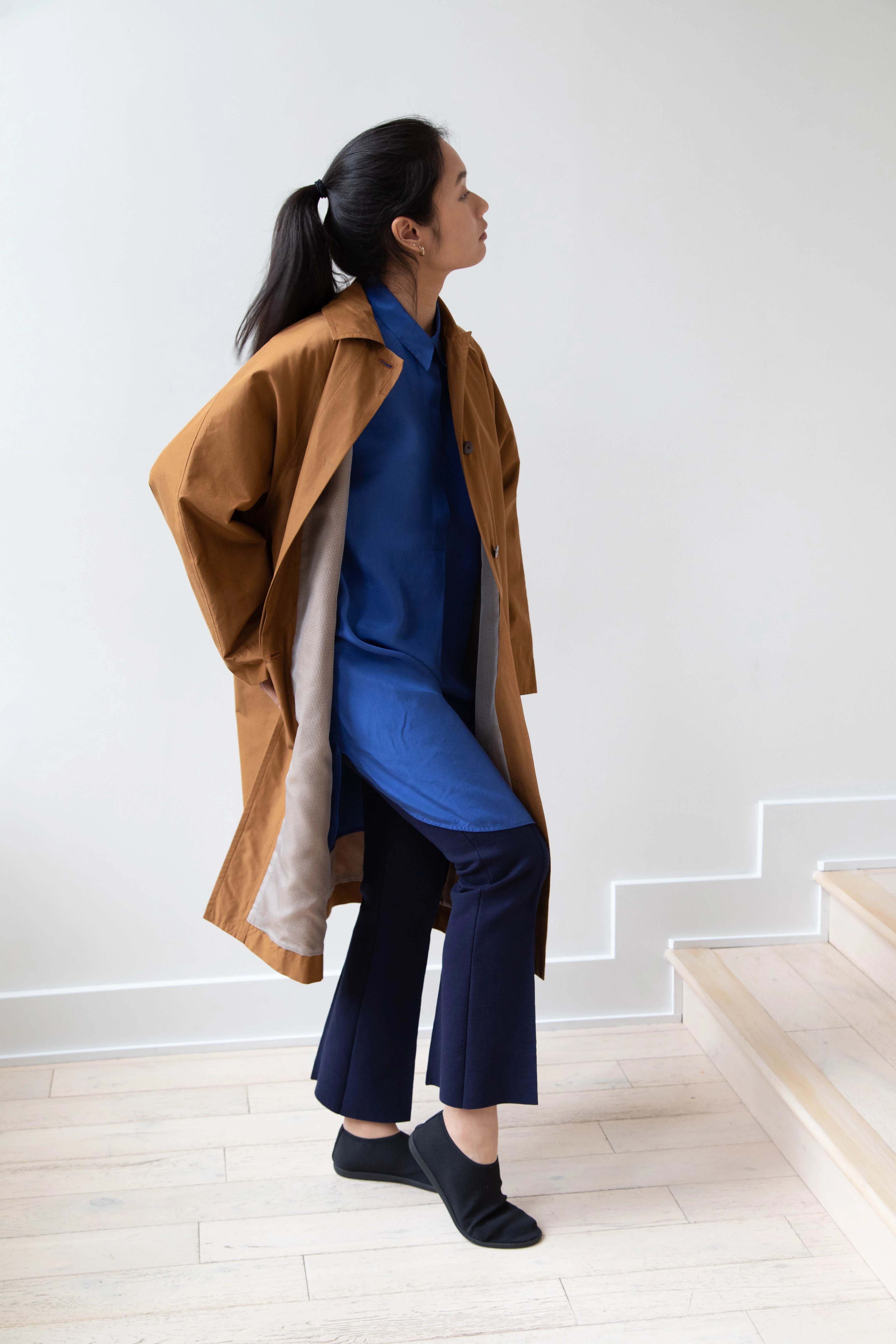 Arts & Science | Silk Cotton Taffeta Bal Collar Coat in Dark Caramel - Image 19