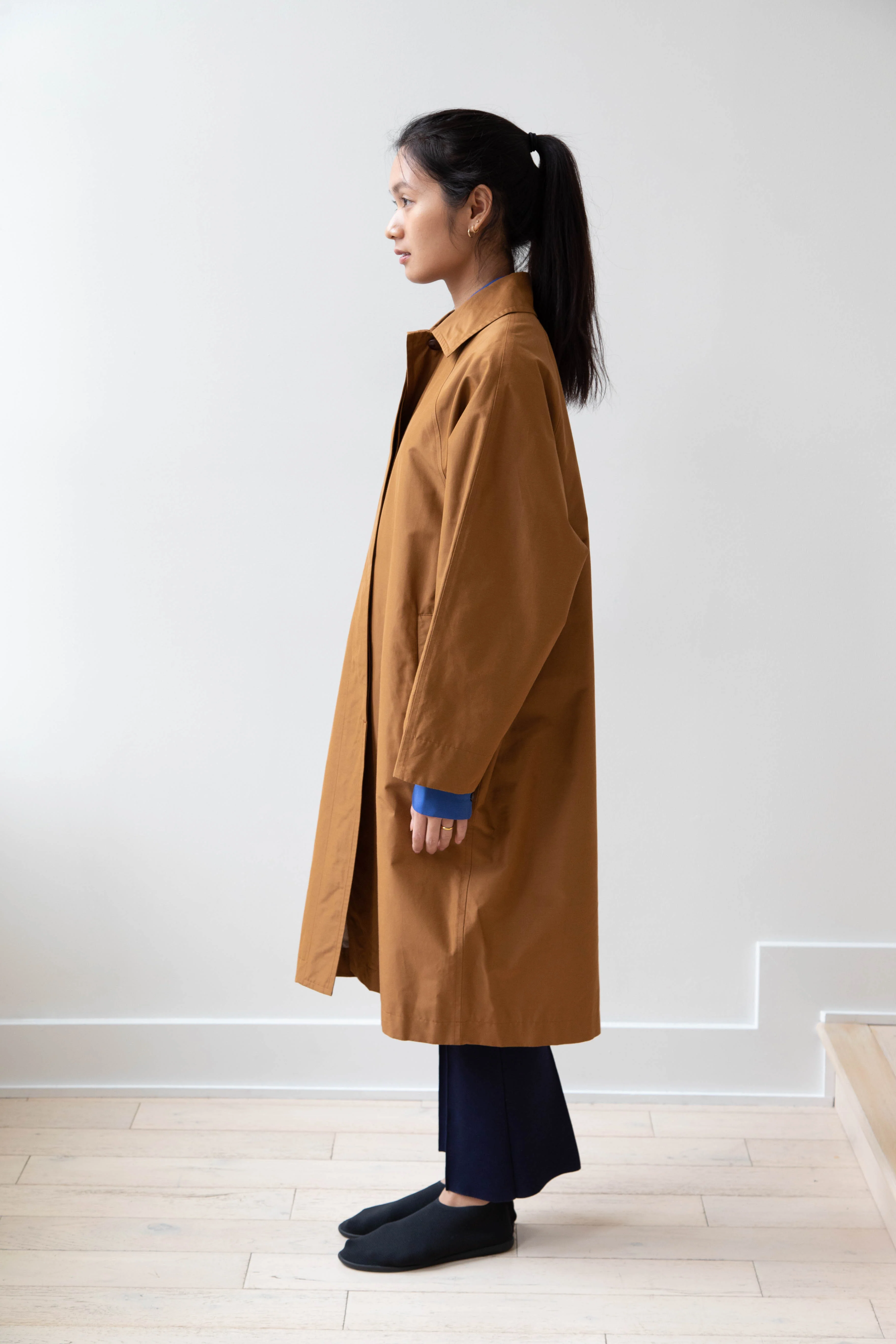 Arts & Science | Silk Cotton Taffeta Bal Collar Coat in Dark Caramel - Image 23