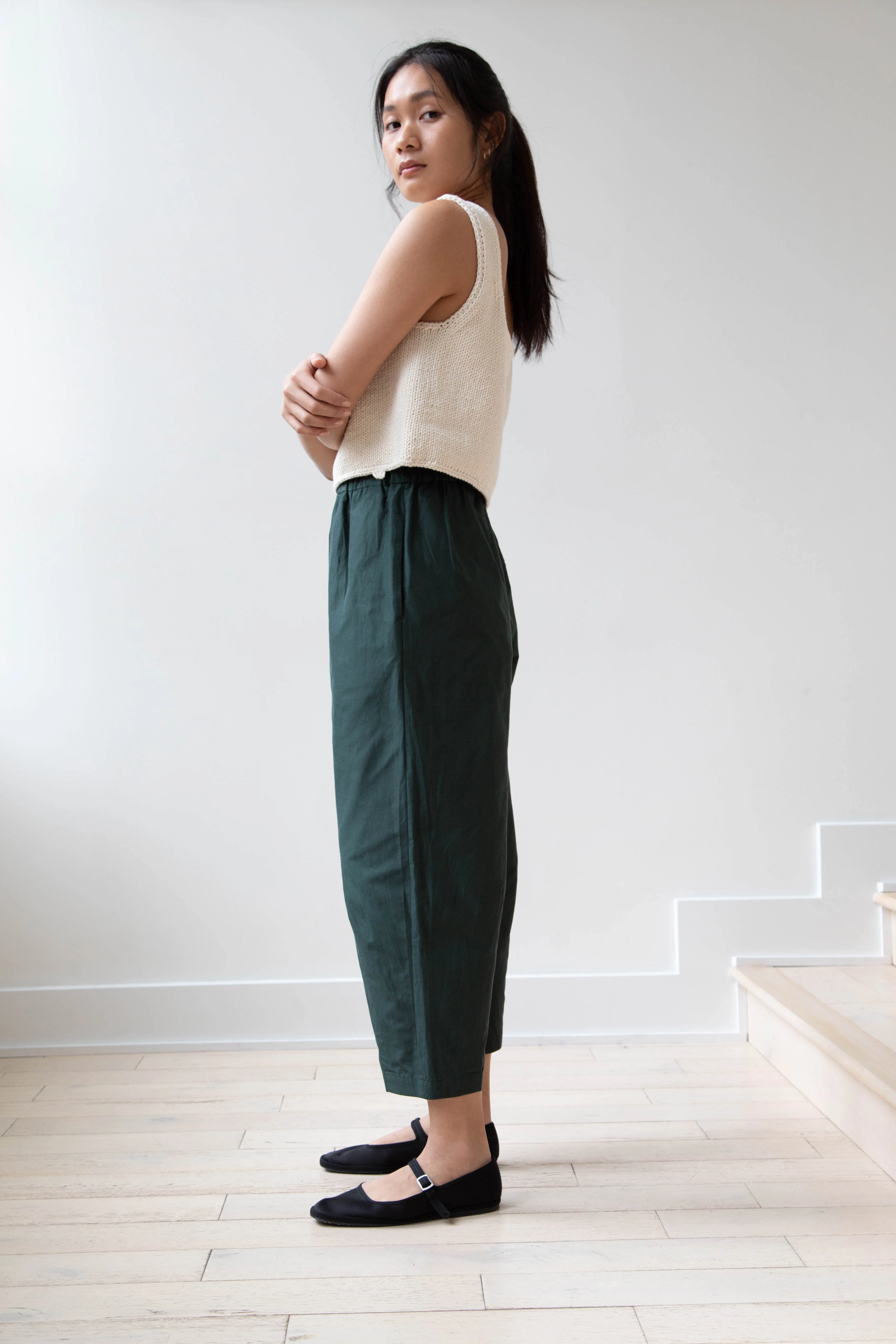 Arts & Science | Silk Cotton Taffeta Hem Dart Easy Pants in Dark Green - Image 2