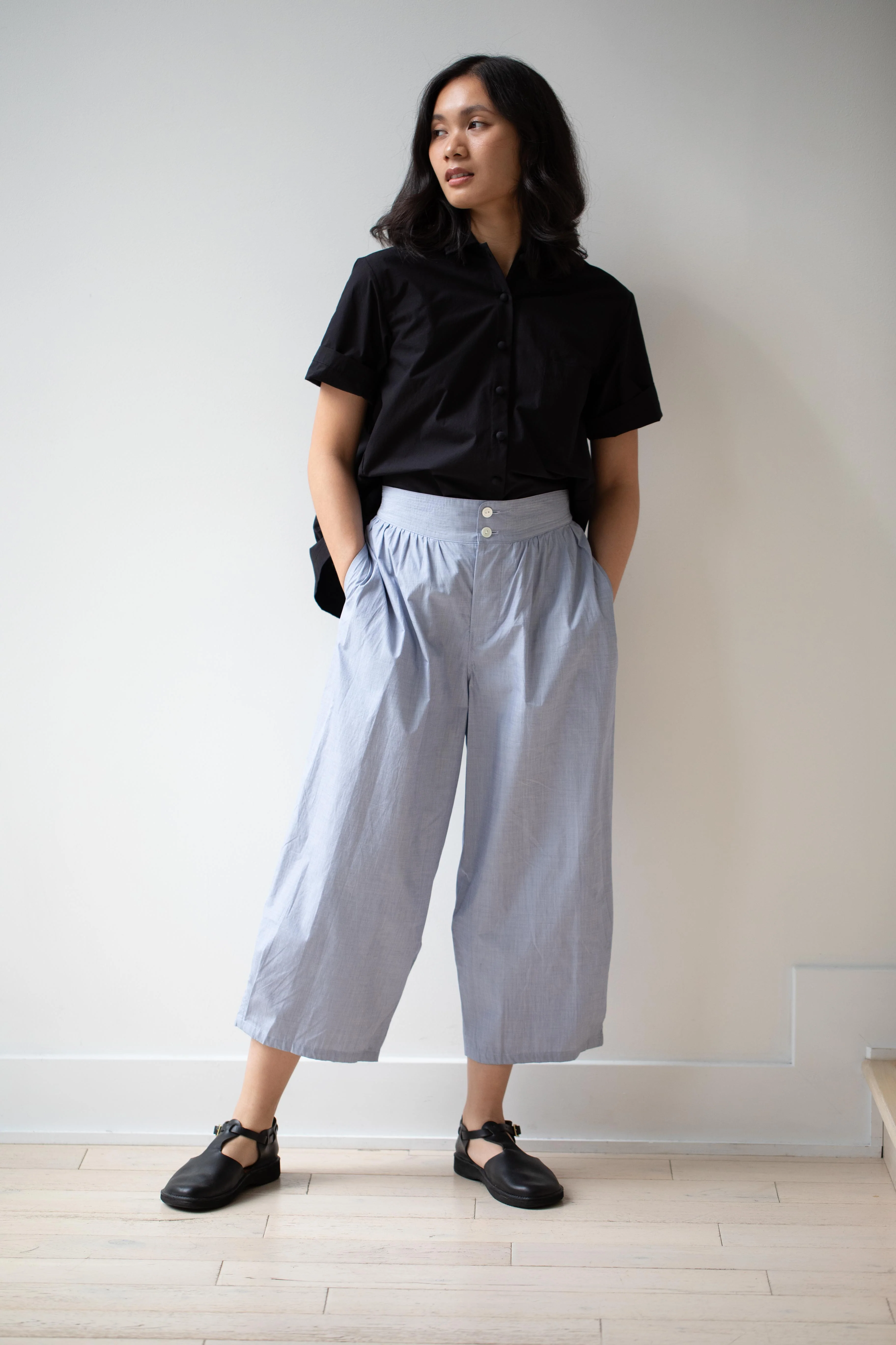 Arts & Science | Stitch Belt Gather Cotton Pants in Blue - Image 12