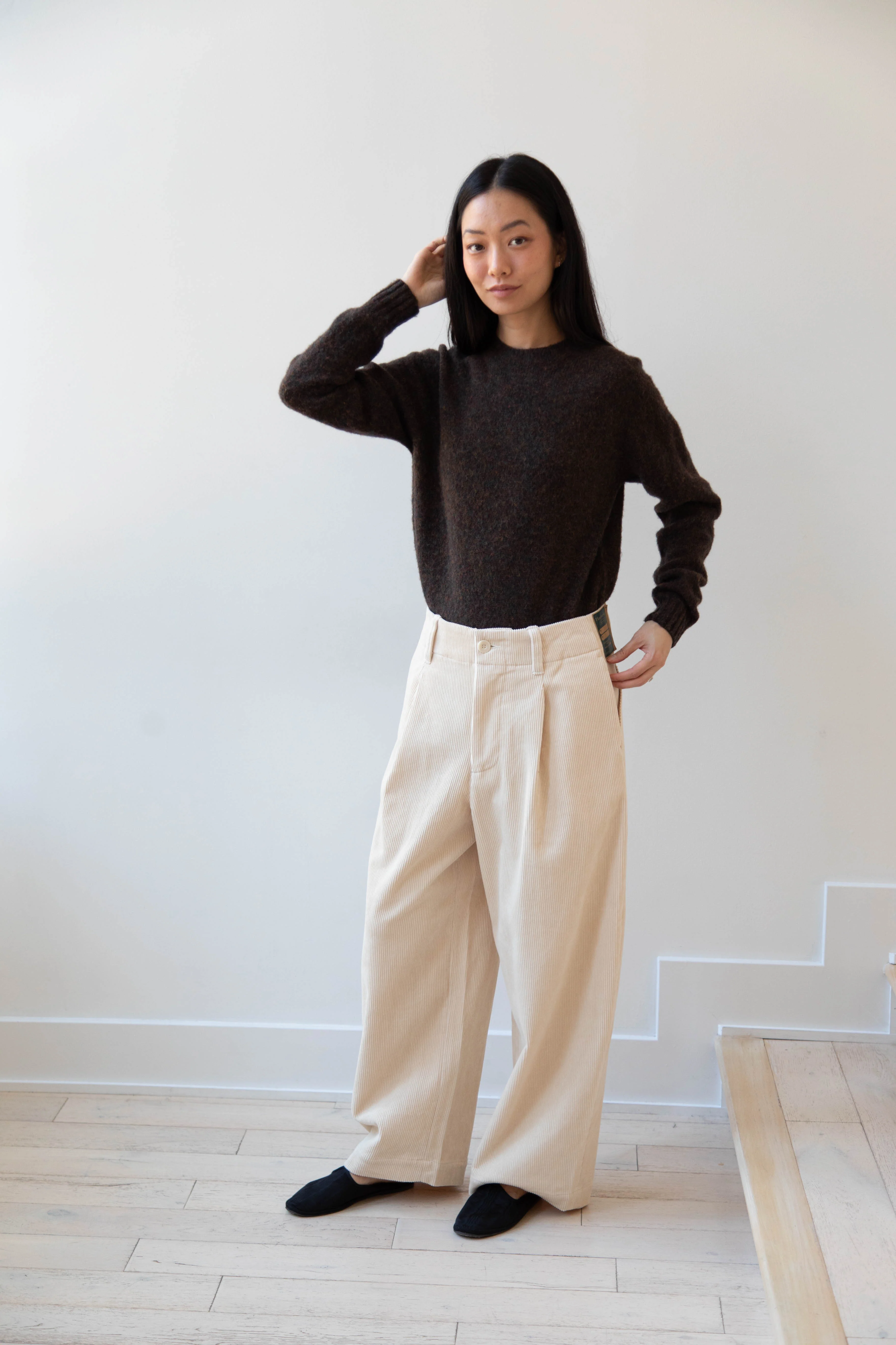 Aseedonclöud | HW Wide Corduroy Trousers in Off White - Image 4