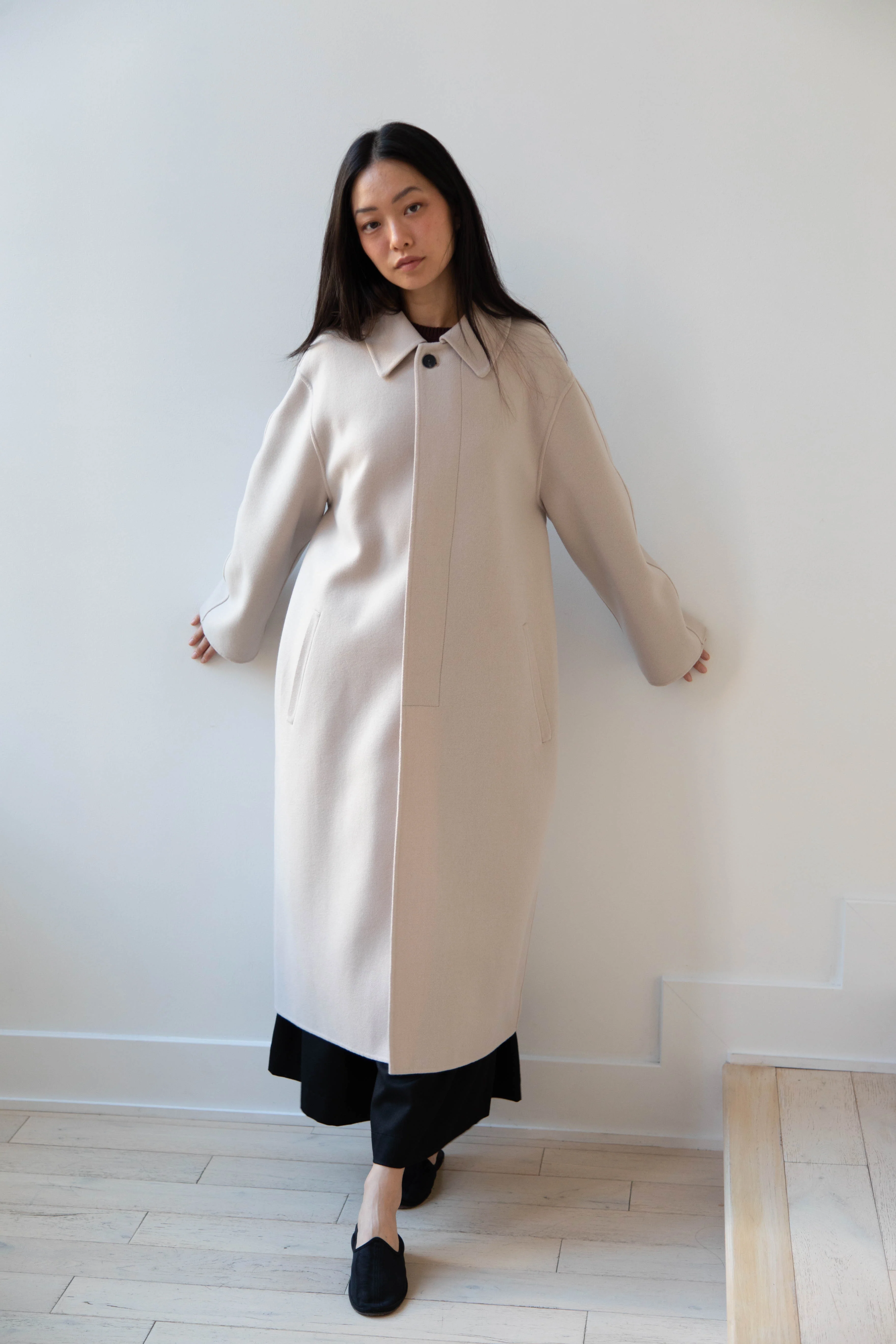 Aton | Balmacaan Coat in Beige Grey - Image 48
