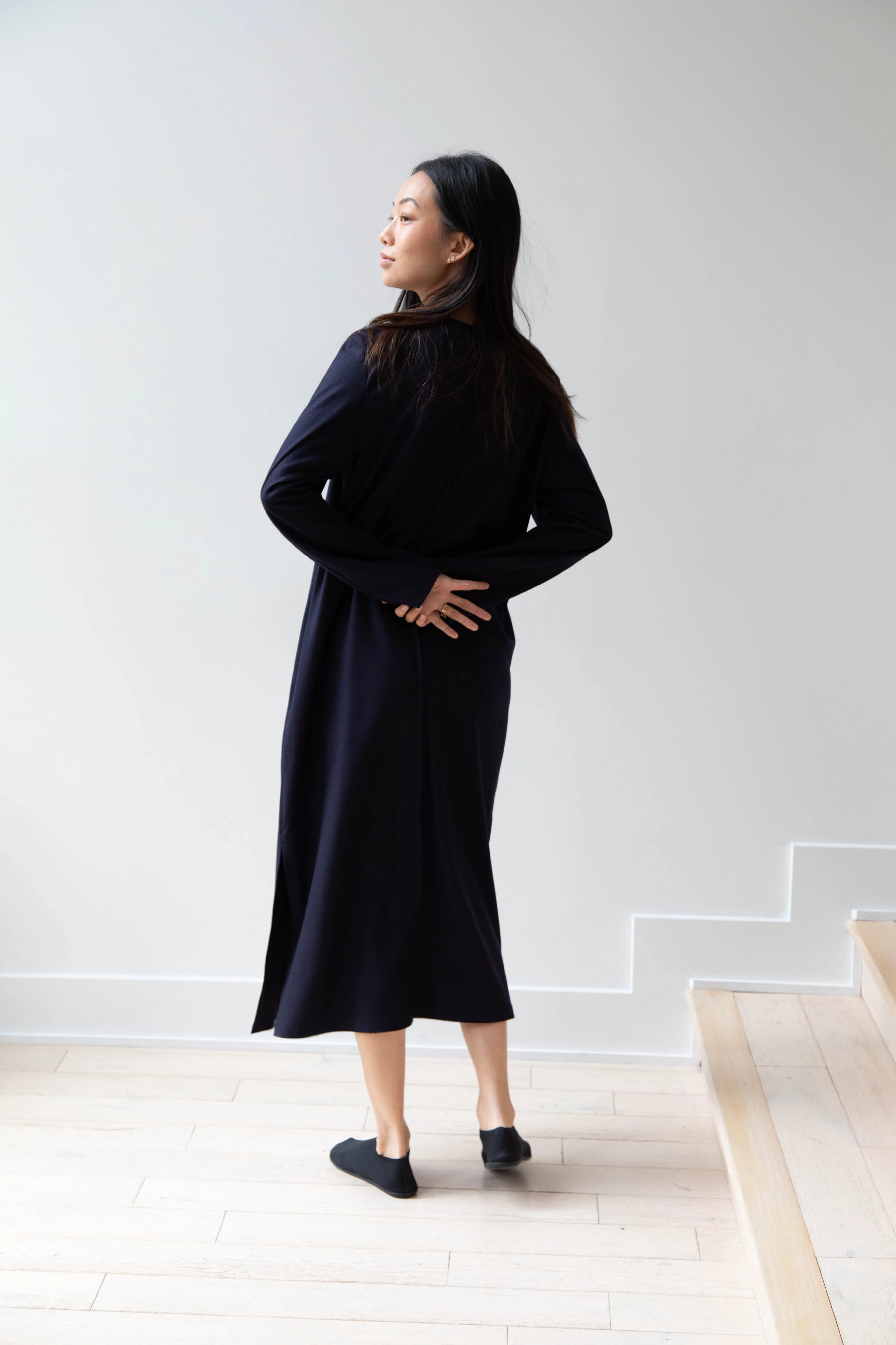 Aton | Crewneck Dress in Navy Wool - Image 10