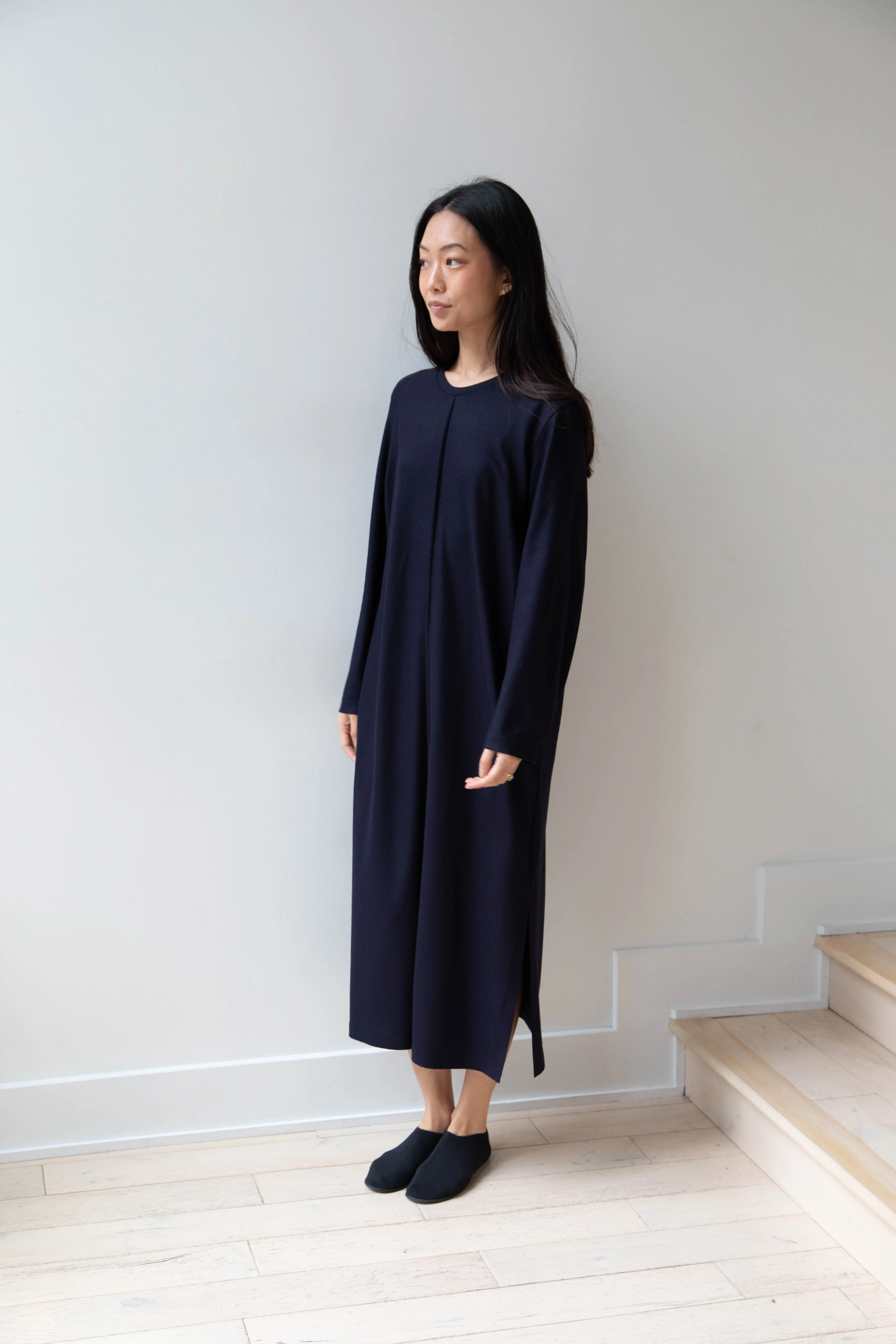 Aton | Crewneck Dress in Navy Wool - Image 12