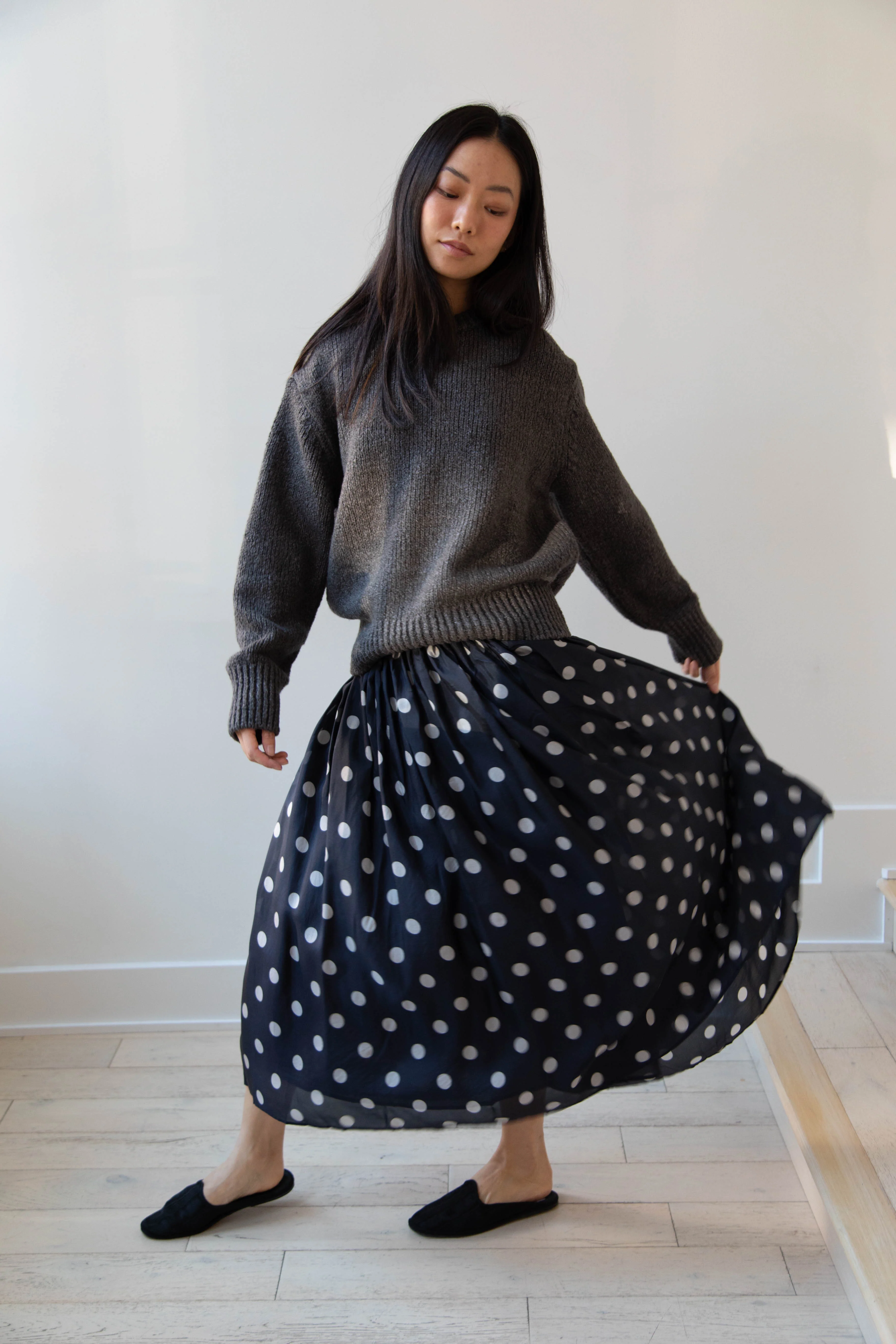 Aton | Crewneck Sweater in Charcoal Wool Silk - Image 15
