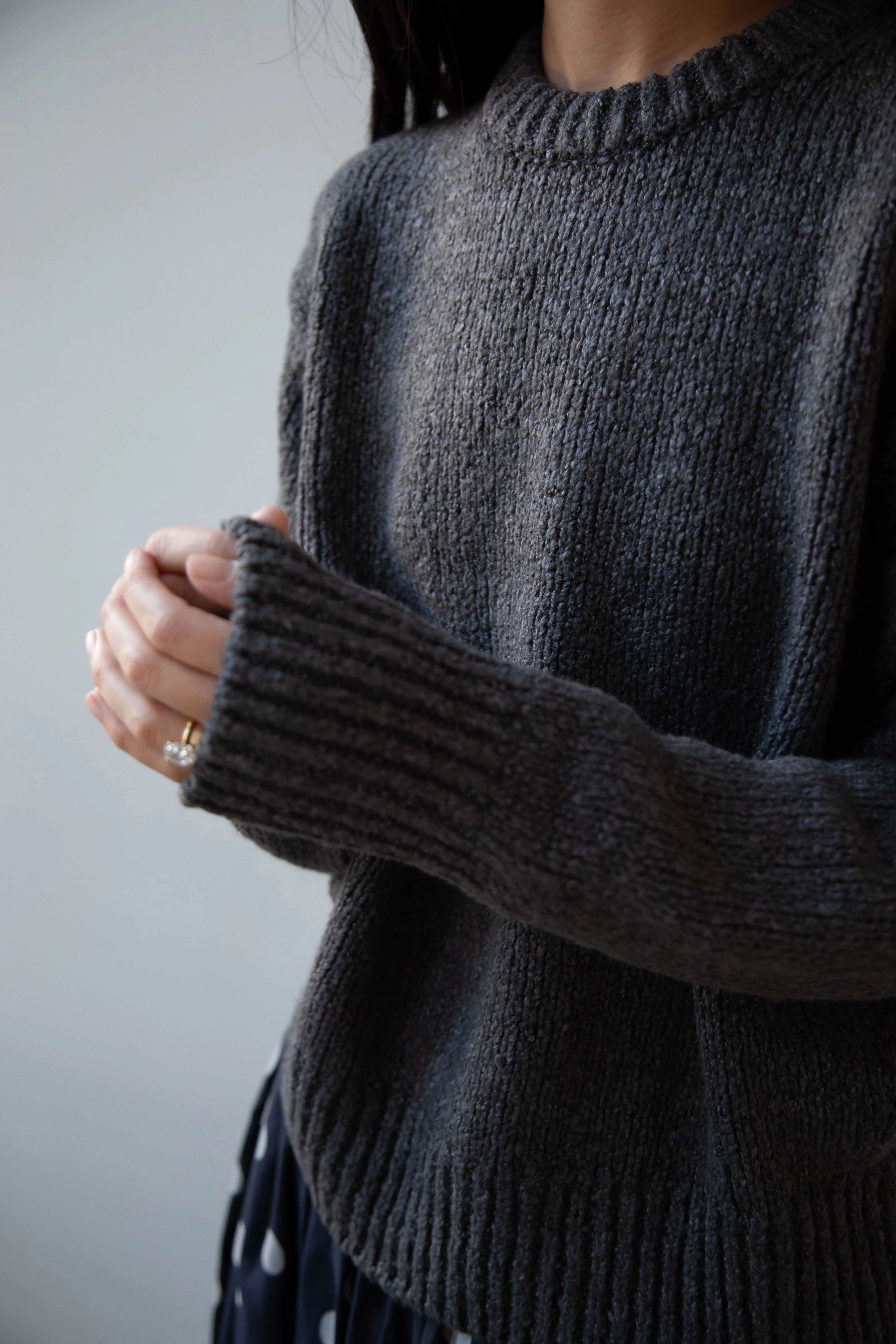 Aton | Crewneck Sweater in Charcoal Wool Silk - Image 43