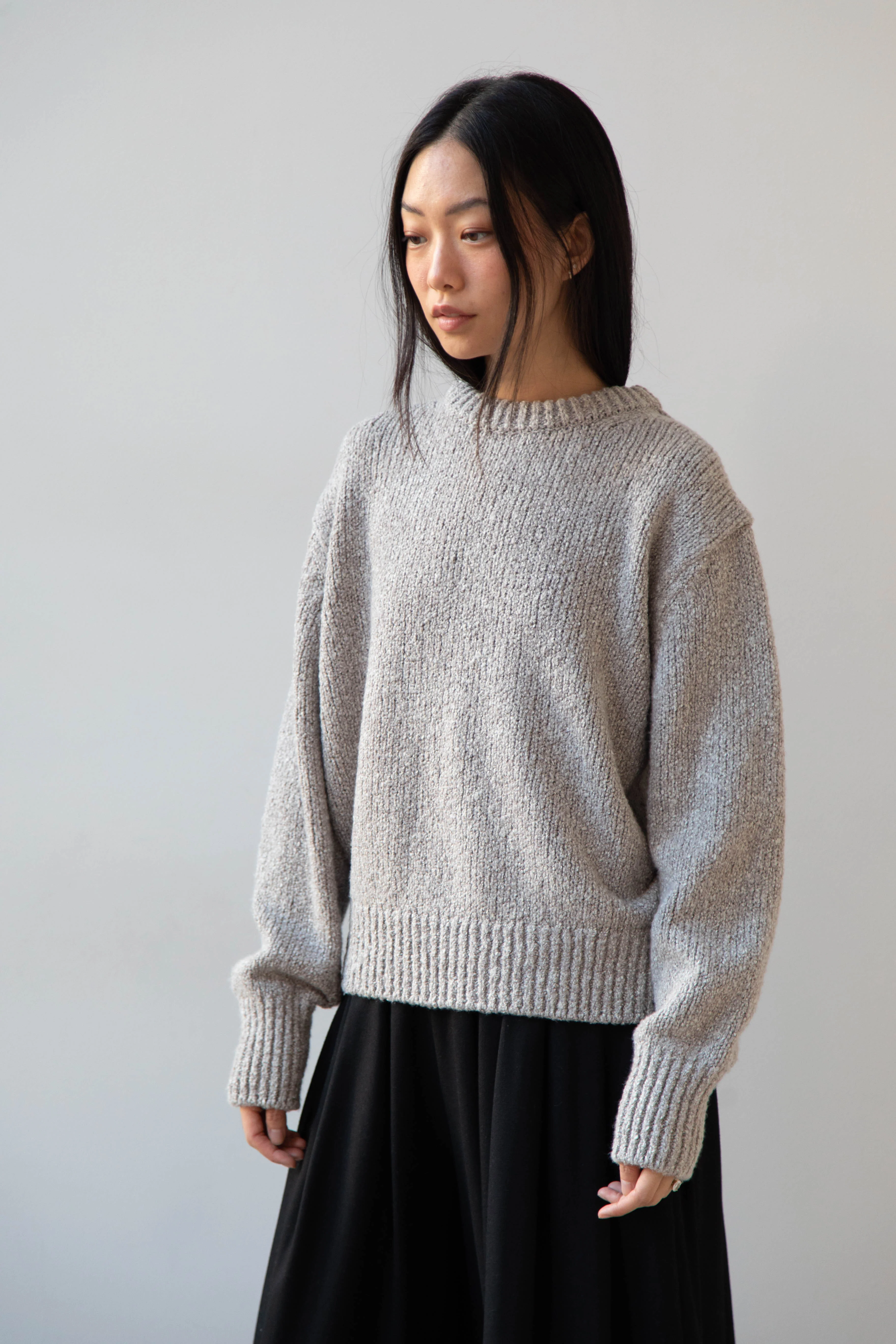Aton | Crewneck Sweater in Greige Wool silk - Image 17
