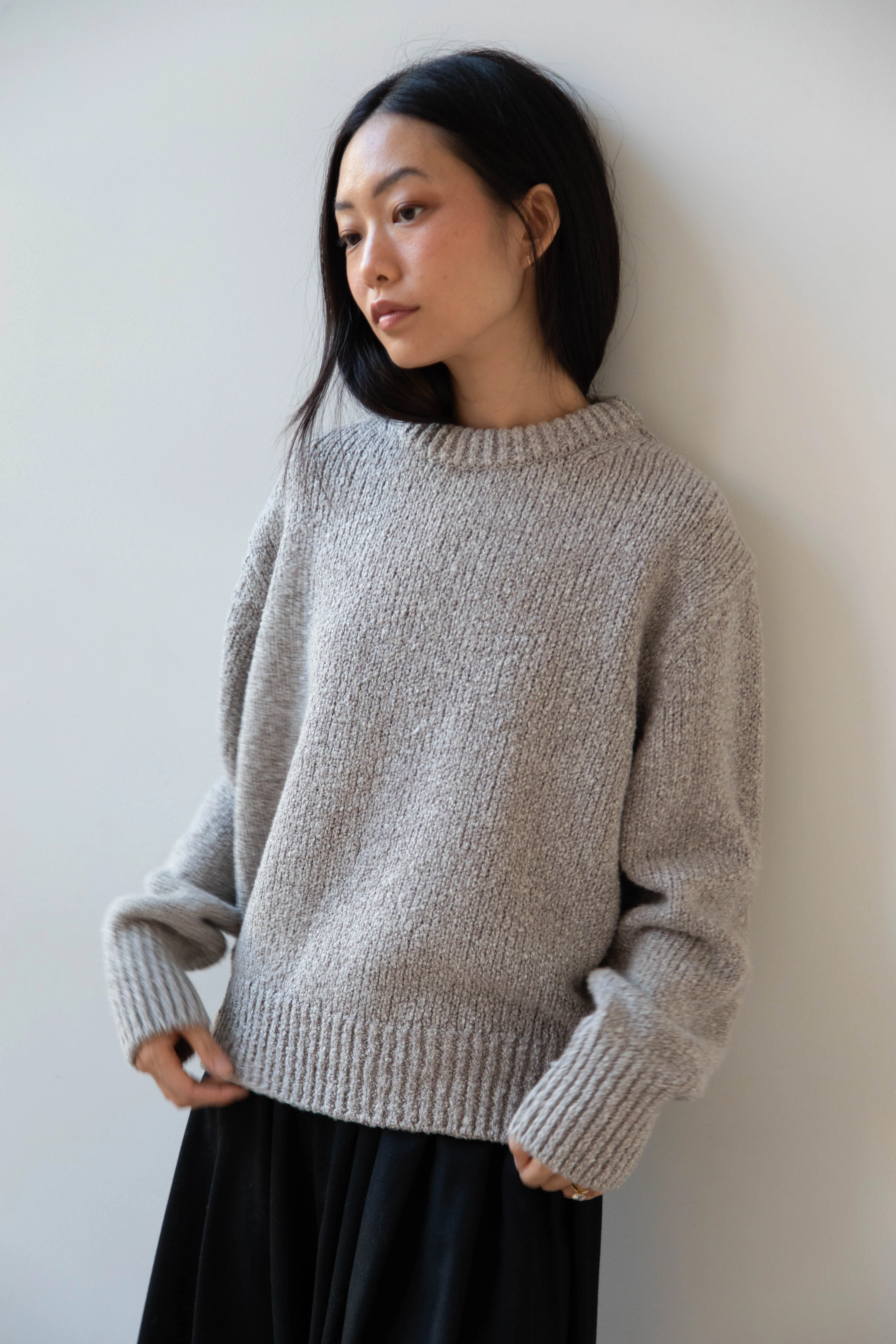 Aton | Crewneck Sweater in Greige Wool silk - Image 22