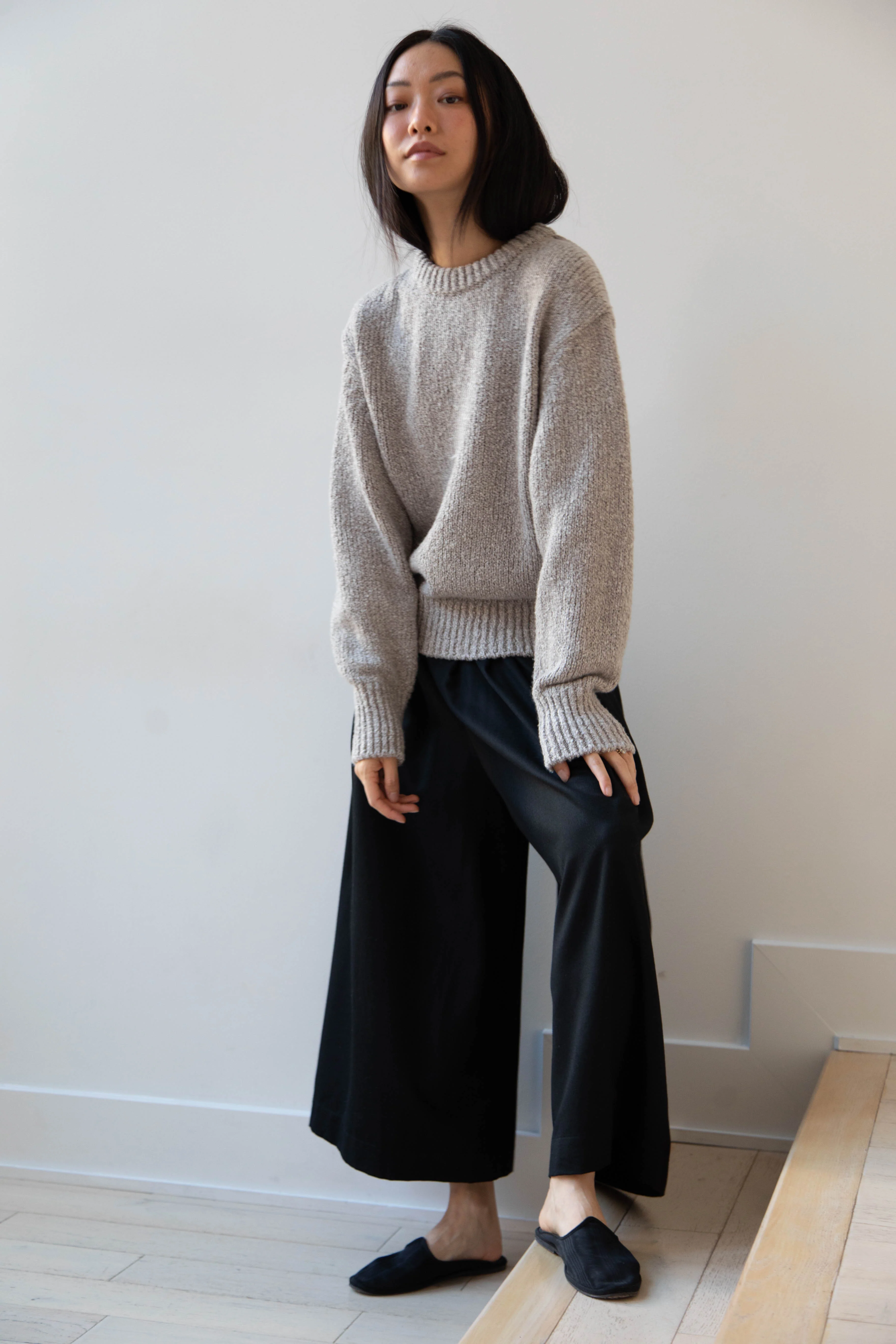 Aton | Crewneck Sweater in Greige Wool silk - Image 3
