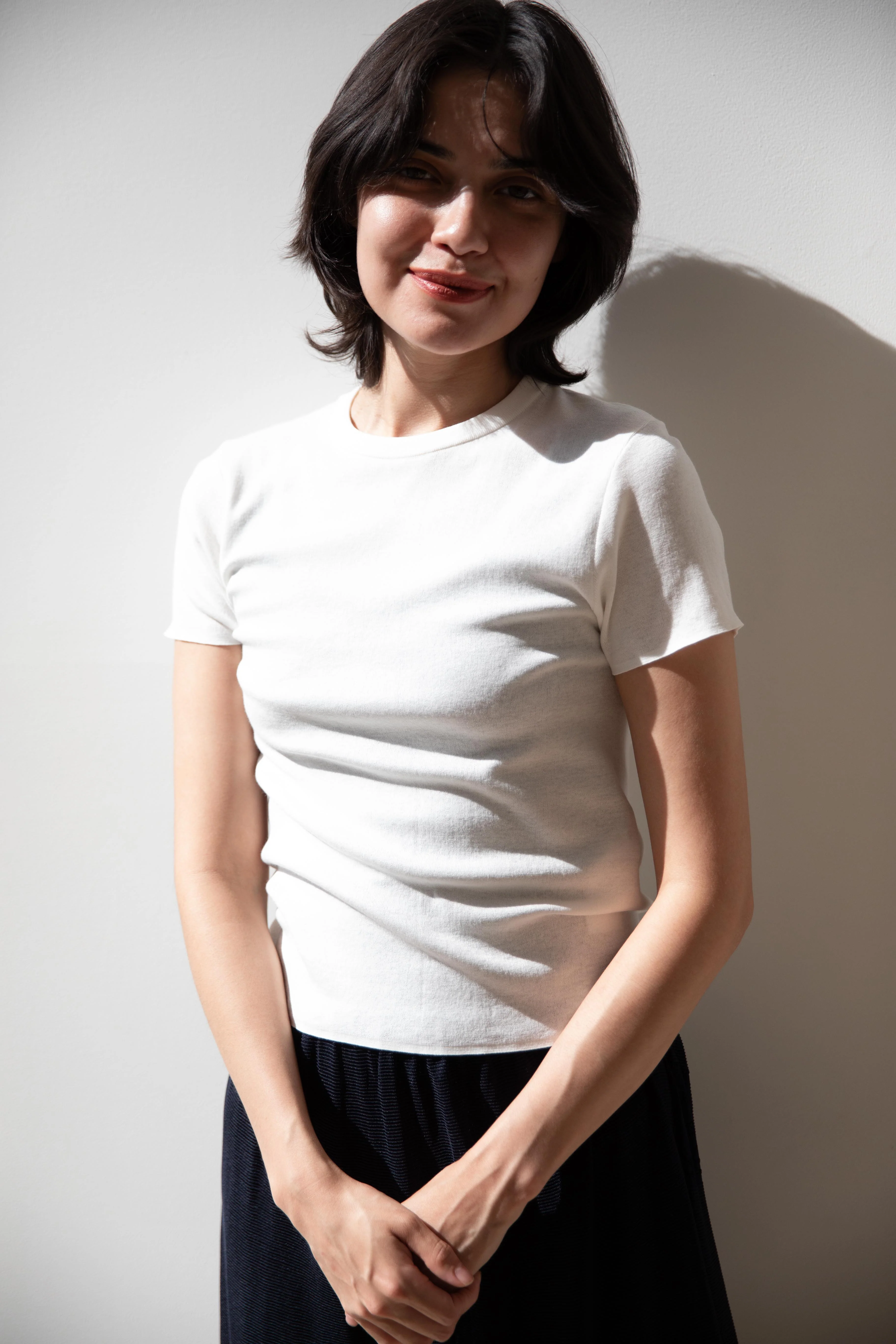 Aton | Fresca Circular Rib T-Shirt in White - Image 12