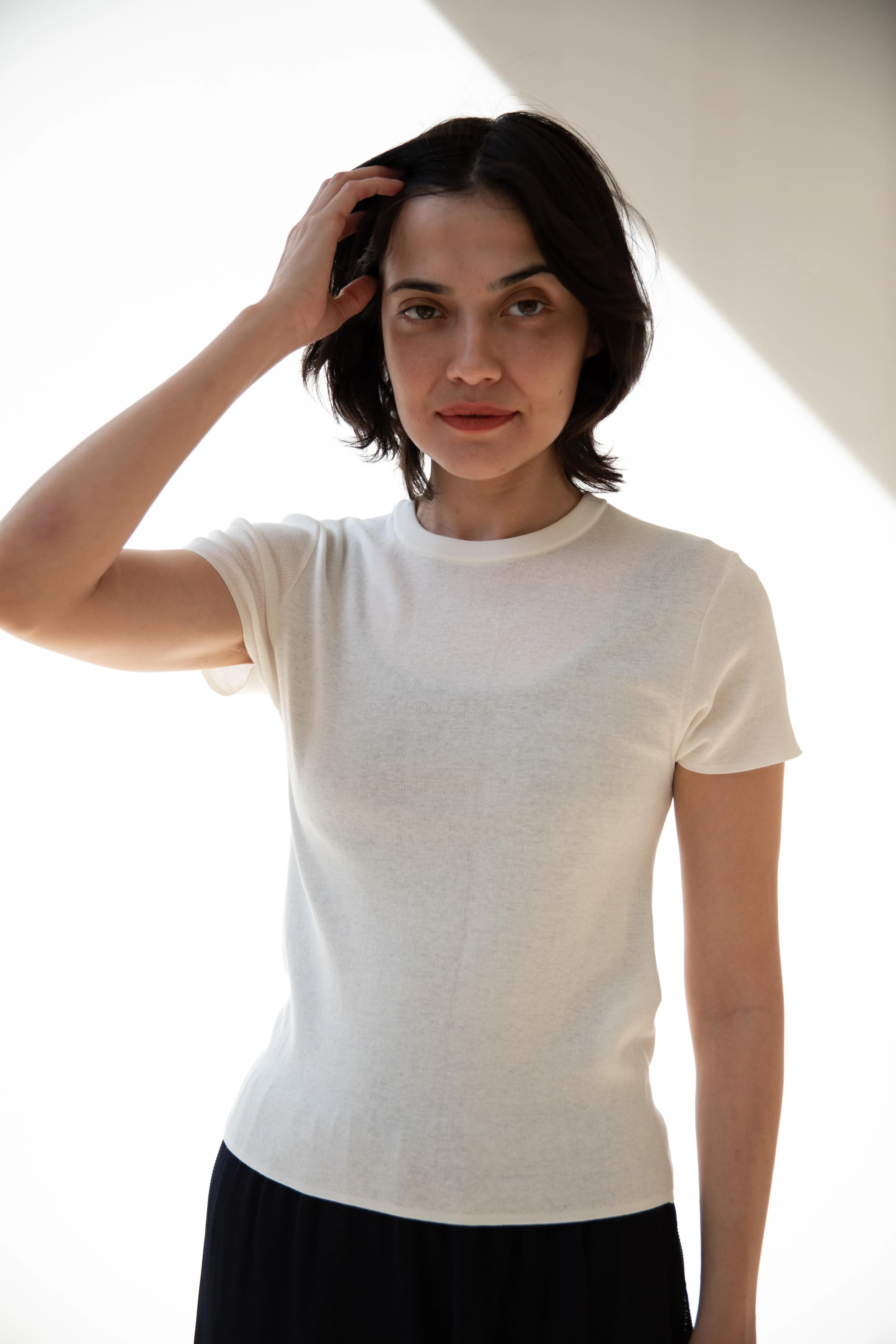 Aton | Fresca Circular Rib T-Shirt in White - Image 4