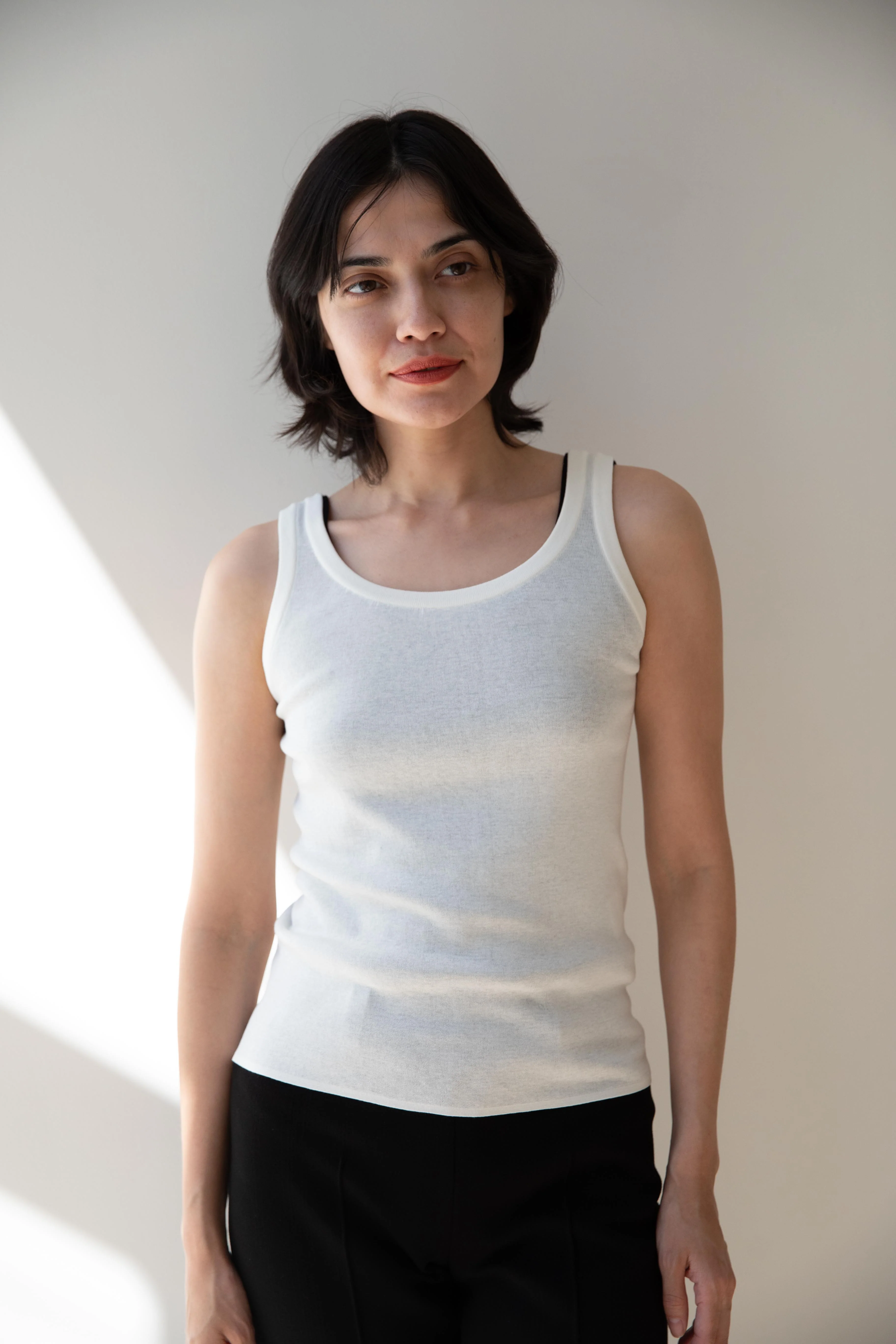 Aton | Fresca Circular Rib Tank Top in White - Image 16