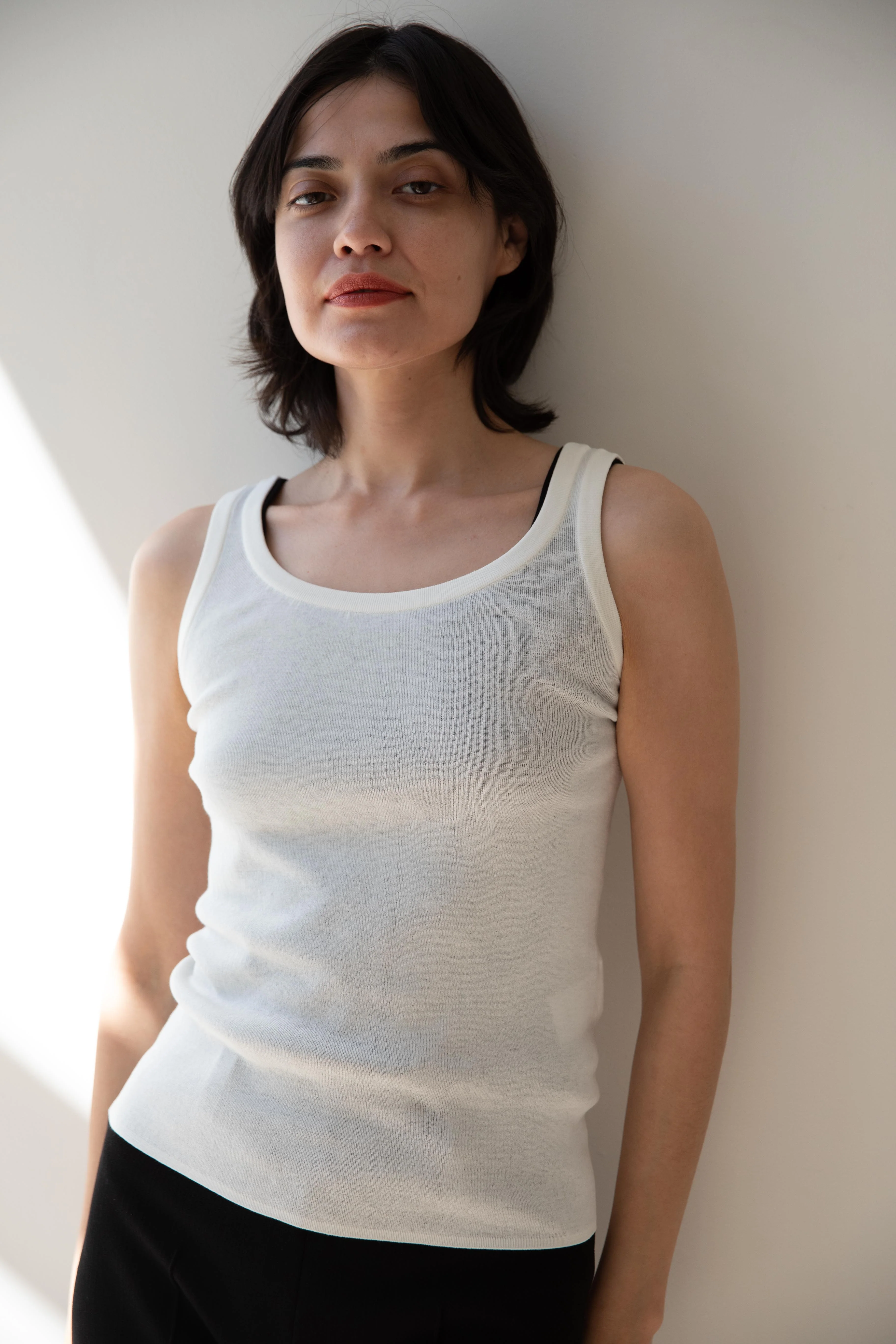 Aton | Fresca Circular Rib Tank Top in White - Image 18